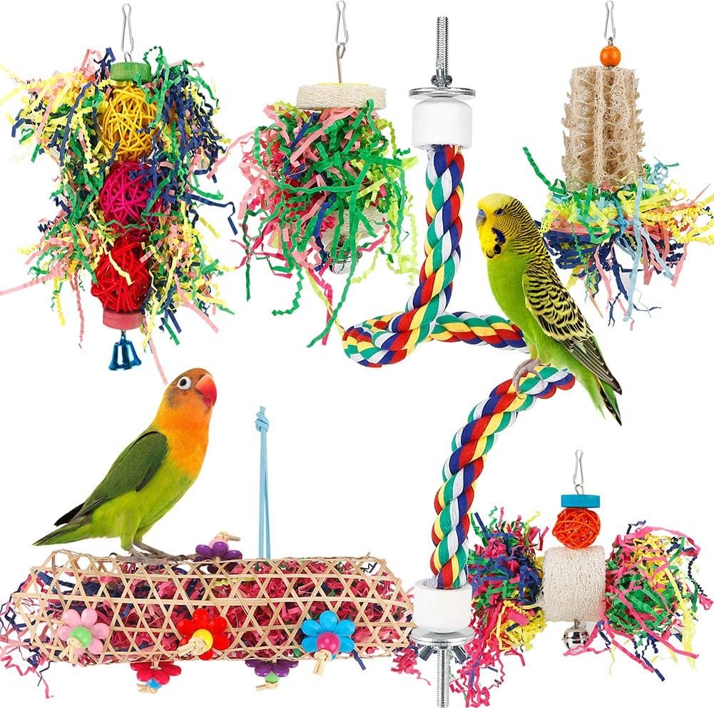 Foraging Bird Toys – Shredding Parakeet Toys with Rope Perch for Conure, Cockatiel, Budgies, Lovebird, Parrotlet