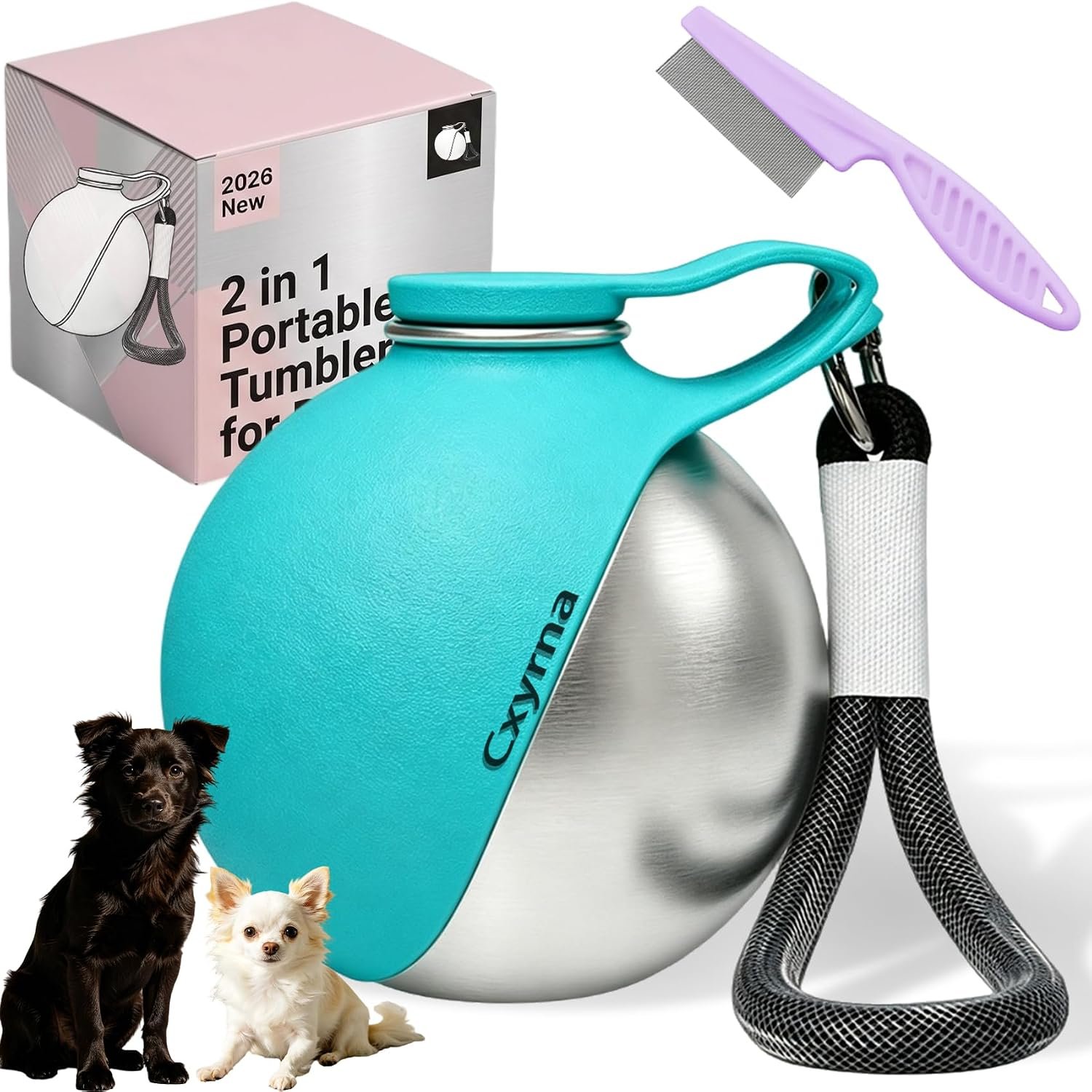 2 in 1 Portable Tumbler for Dogs, 2026 New 10Oz Stainless Steel Dog Water Bottle with Silicone Foldable Bowl, Leak-Proof 2 in 1 Portable Small Dog Water Bottle for Walking, Hiking & Travel (10Oz-Blue)
