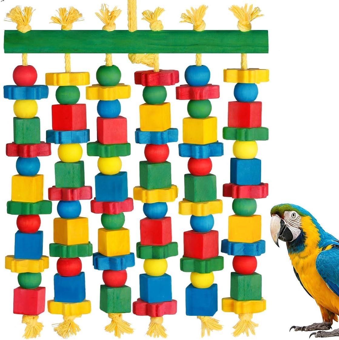 Parrot Toy Bird Toys Natural Wood Bird Chewing Toys for Macaws, African Grey, Cockatoos, Amazon Parrots, Conures, Lovebirds, Budgies, Parakeets