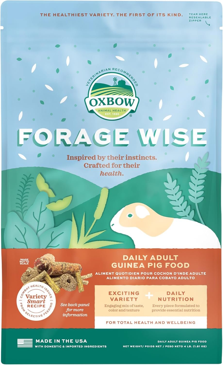Oxbow Forage Wise Adult Guinea Pig Food, Foraging Pellet Mix, 4 lb | Guinea Pig Pellets, Foraging Mix With Timothy Hay And Vitamin C, Prevents Selective Feeding, No Artificials, Made in USA