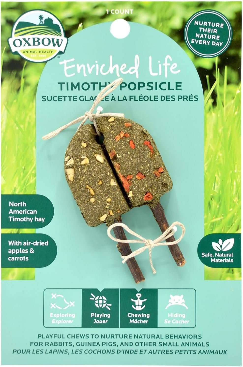 Oxbow Timothy Hay Popsicle, Rabbit Toy & Guinea Pig Chew Toy, Apple Carrot | Timothy Hay Chew Toy With Apple And Carrot, For Rabbits, Guinea Pigs, Hamsters And Chinchillas, Supports Dental Health