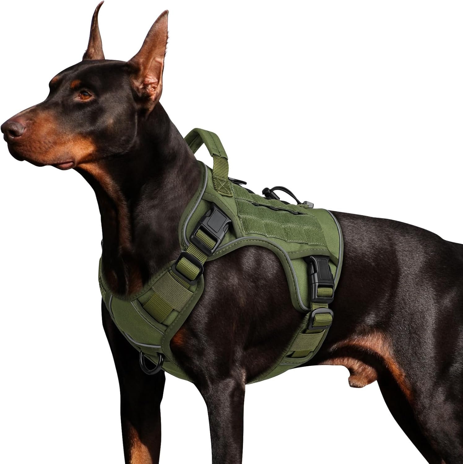 WINGOIN Tactical Dog Harness for Large Dogs, Heavy Duty No Pull Dog Harness with Handle, Adjustable Reflective Military K9 German Shepherd Big Size Dog Vest for Walking, Training, Hunting, Green (L) | with Handle,Adjustable Reflective,Green Military K9 Style,Big Size Pet Vest,for German Shepherd,for Walking Hiking Hunting