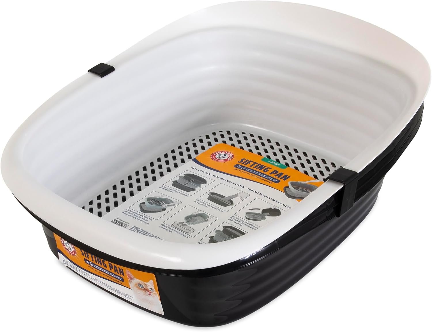 Arm & Hammer Large Sifting Litter Box Scoop Free Cat Litter Tray with Microban, Made in USA | Antimicrobial product protection, ideal for indoor felines, simple lift, shake and pour cleanup, helps keep odors in check