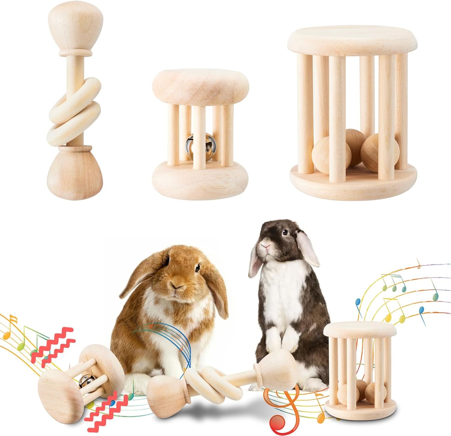 AOWPFVV Wooden Bunny Toys,Safe Rabbit Toys for Guinea Pigs,Small Animals | Teeth Grinding enrichment chew toys for Chinchillas Hamster Rats indoor or outdoor