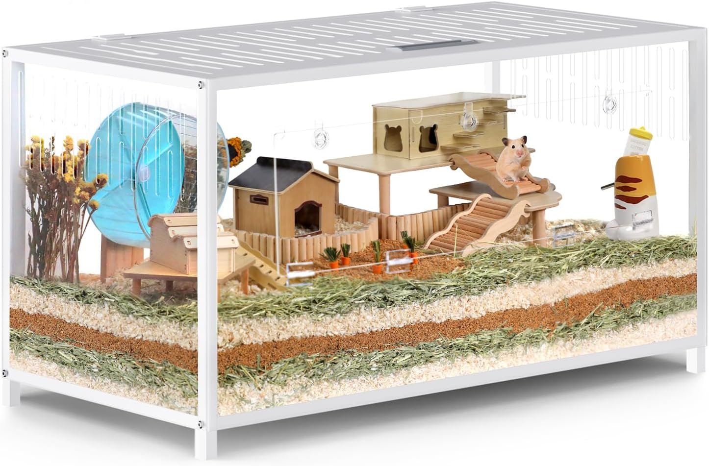 BORISI Hamster Cage Metal – Chewproof Large Hamster Cage Guinea Pig Cages, Hamster Habitat Stackable with Top Access, Easy Assemble Dwarf Syrian Hamster Tank for Gerbil (40.5”L x 22”W x 20.8”H, White)