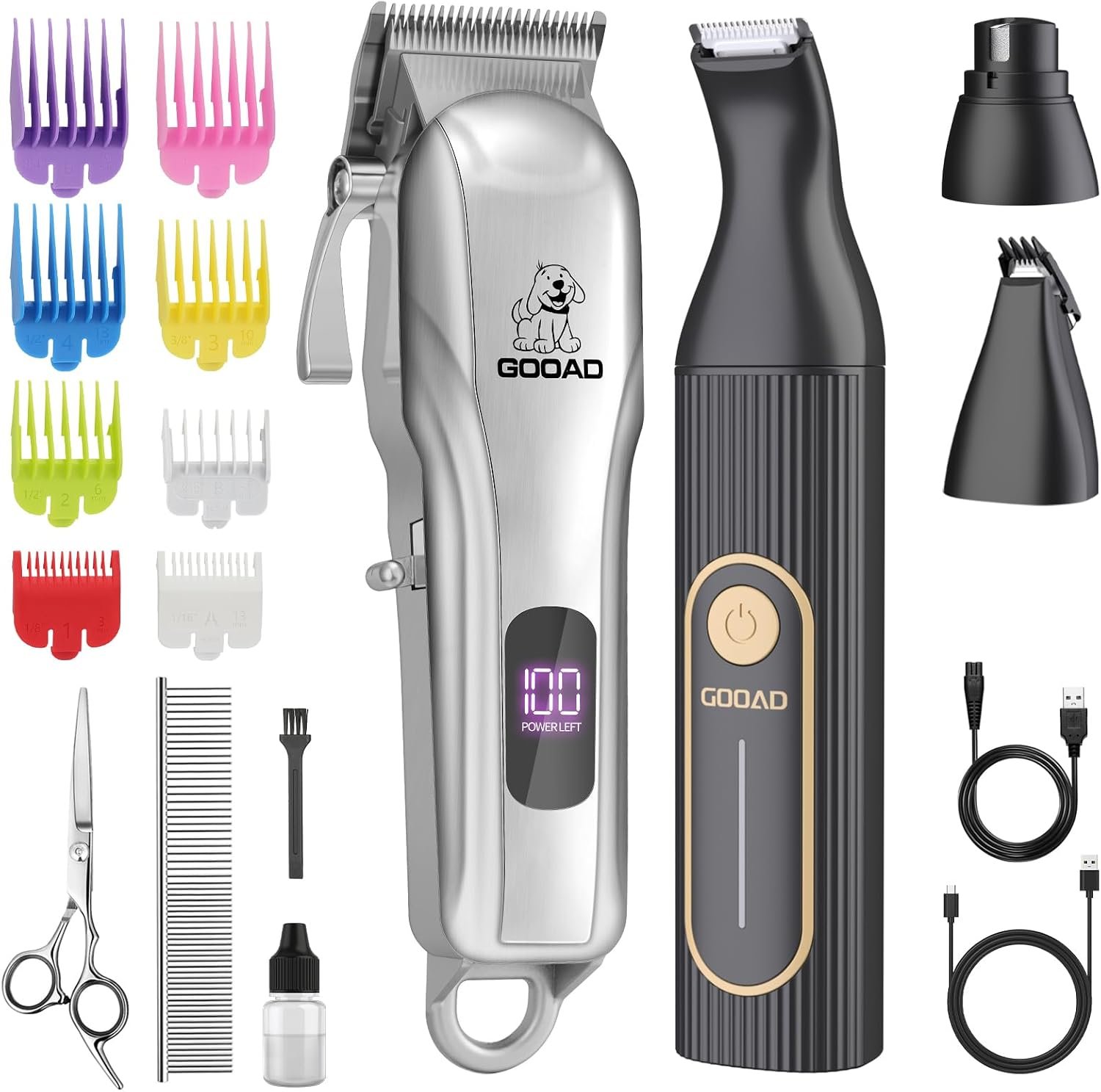Dog Clippers Grooming Kit with Paw Trimmer for Thick/Matted/Knotted/Hair | 3-in-1 Clipper+Paw Trimmer+Nail Grinder,Low Noise,