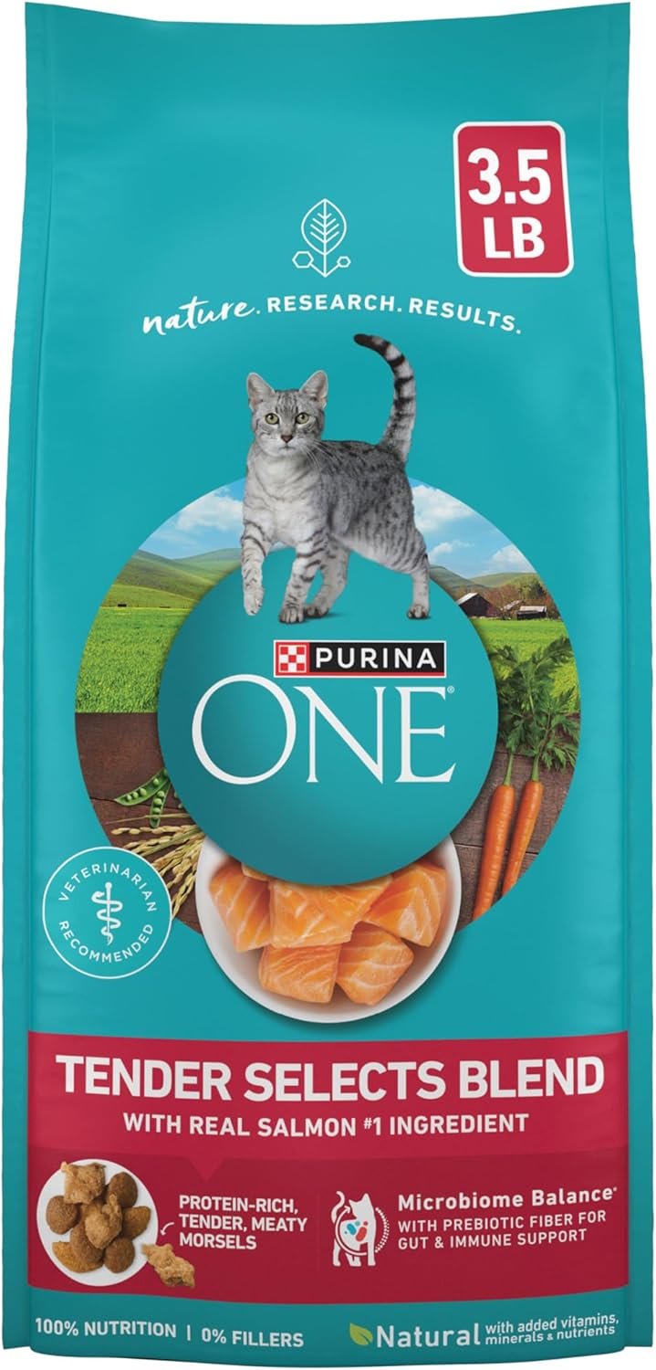 Purina ONE Natural Dry Cat Food, Tender Selects Blend With Real Salmon – 3.5 lb. Bag
