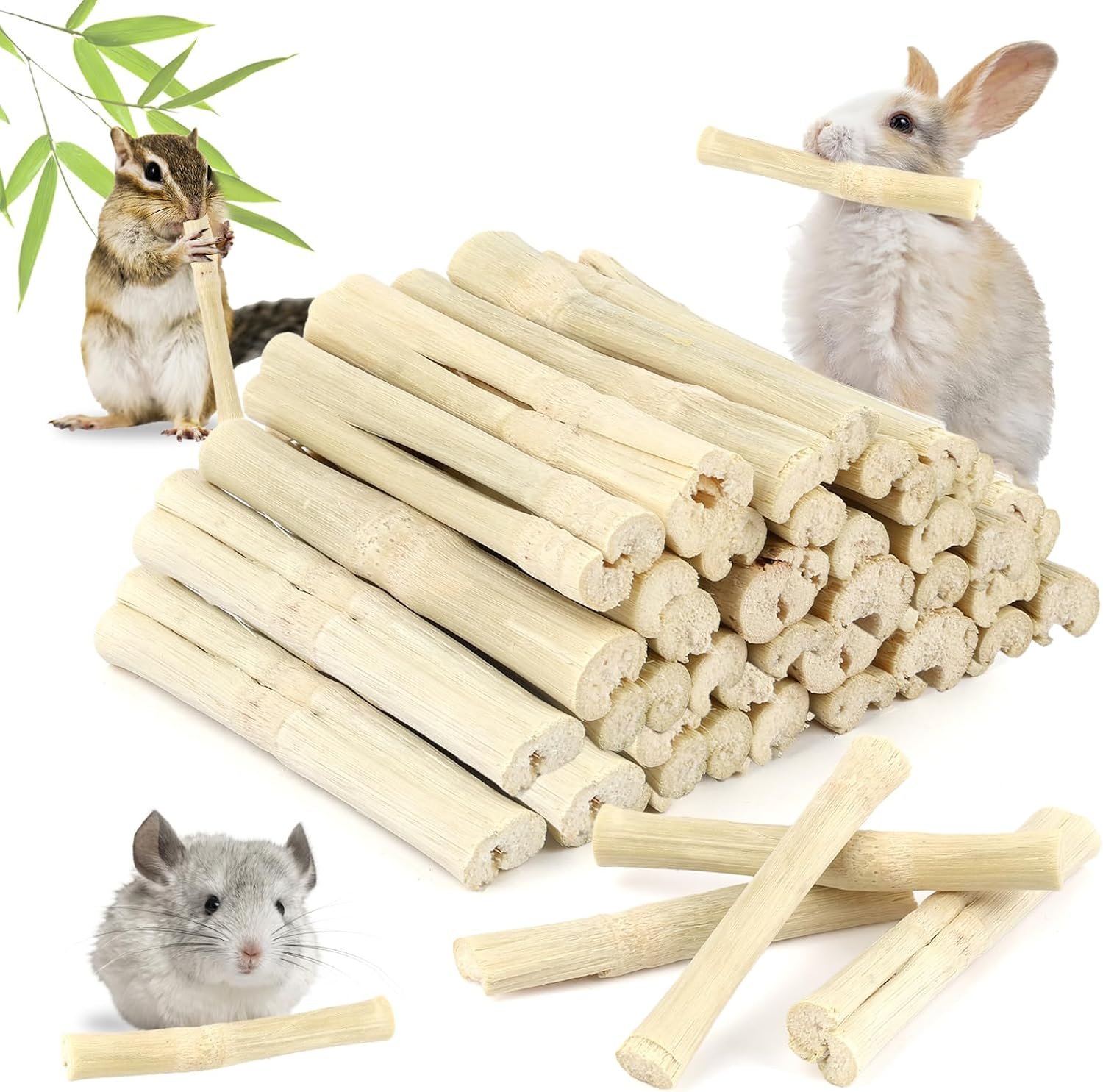 300g Sweet Bamboo Sticks for Rabbits, Bunny Chew Toys for Small Pets | Natural Bamboo Chews for Rabbits, Chinchillas, Guinea Pigs, Hamsters, Squirrels,and Small Animal Teeth Grinding