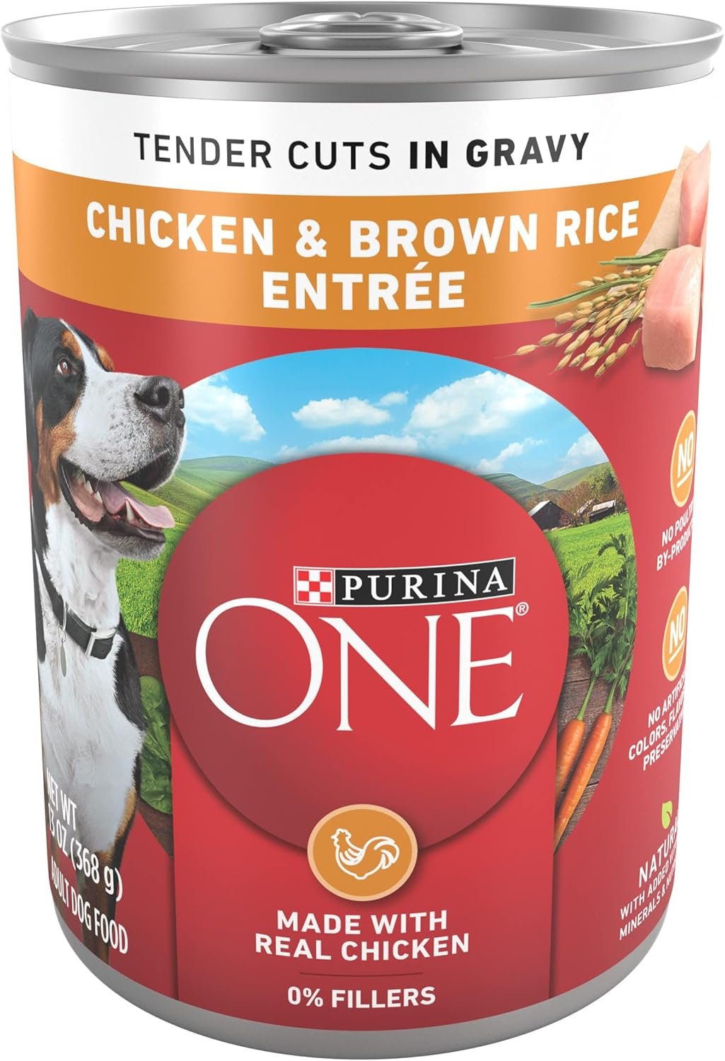 Purina ONE Chicken & Brown Rice Wet Dog Food, Tender Cuts, (12) 13 oz Cans | Tender Cuts in Gravy, natural, high protein dog food with zero fillers and added vitamins, minerals, and nutrients