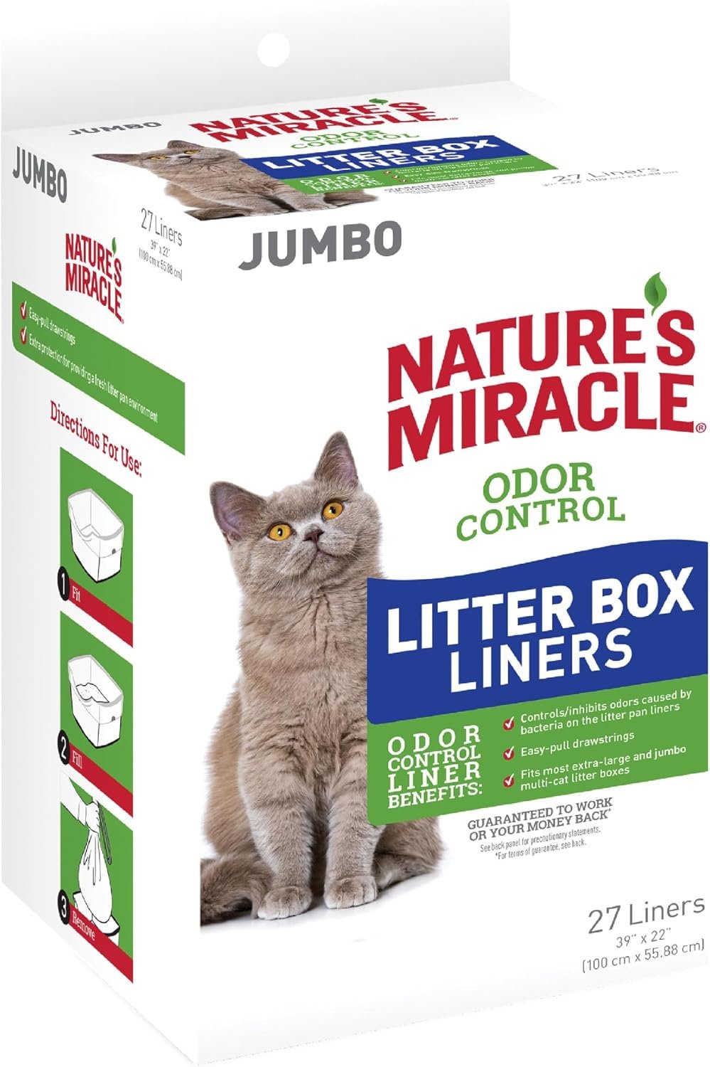 Nature’s Miracle Odor Control Cat Litter Box Liners, Jumbo, 27 Count | Fits Most XL & Jumbo Multi-Cat Litter Boxes, Antimicrobial Protection Inhibits Odors, Easy-Pull Drawstrings For Quick Cleanup