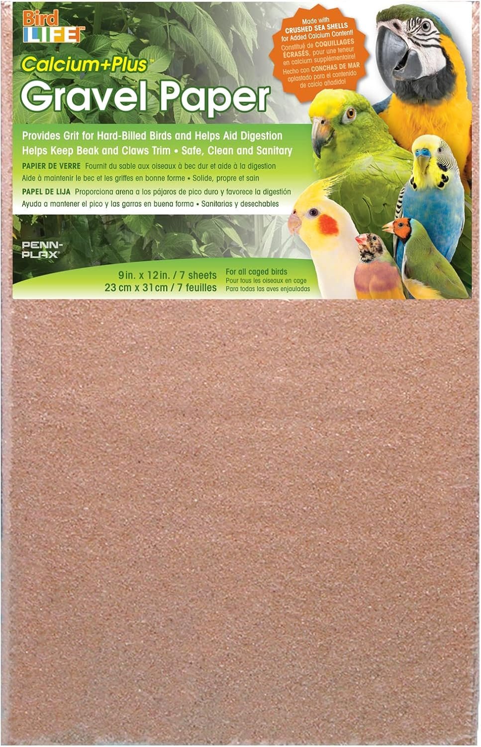 Penn-Plax 7 Pack Gravel Paper for Bird Cage, 9 by 12-Inch | Great for Hard-Billed Birds | Safe, Clean, and Easy for Improved Digestion (BA637)