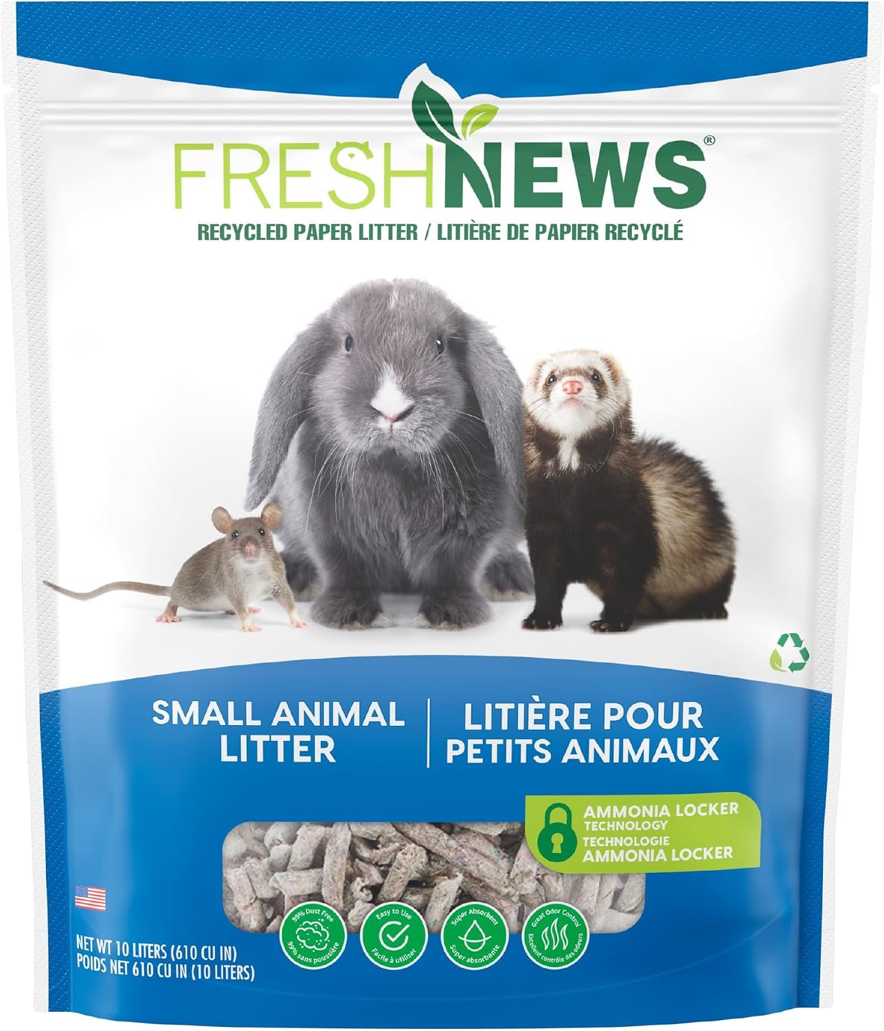 Fresh News Recycled Paper Small Animal Litter Bedding, 10 Liters, Packaging May Vary