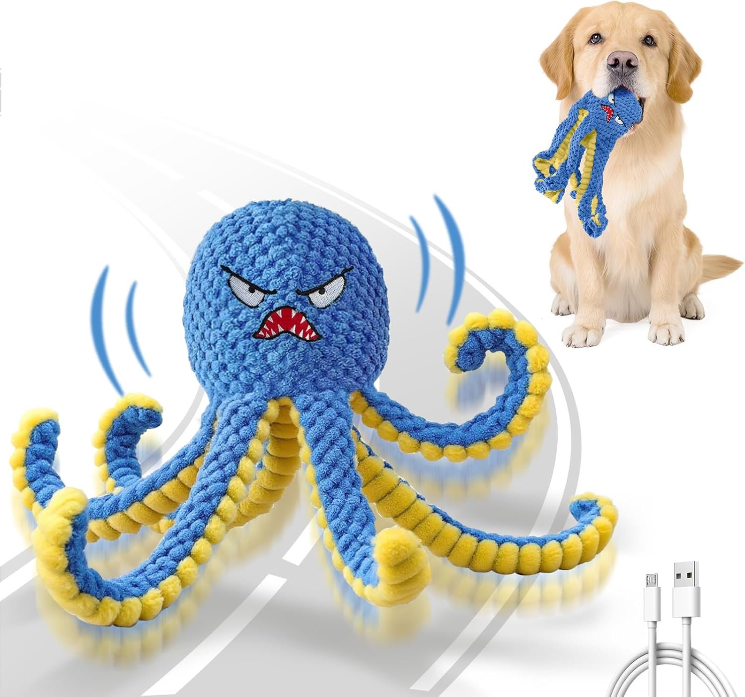 Interactive Dog Toys Octopus to Keep Them Busy(Blue) | Durable Squeaky Tug of War Dog Toy for Small/Medium/Large Dogs,USB Rechargeable,Not for Aggressive Chewers