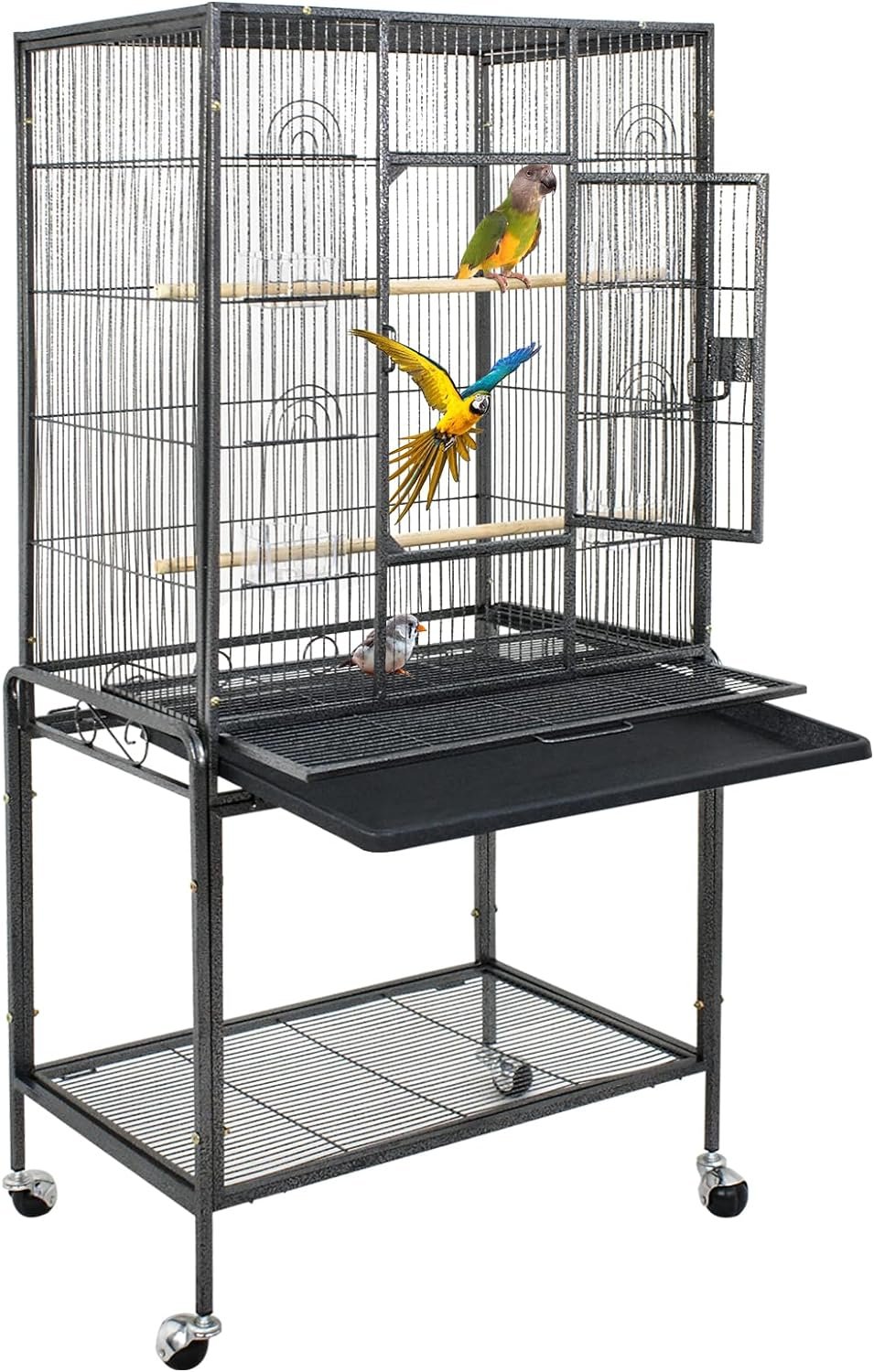 ZENY 53-Inch Bird Flight Cage, Wrought Iron Standing Large with Rolling Stand for Cockatiels Pet Parrot Parakeet Lovebird Canary Finch | with Rolling Stand, Perches, Slide-Out Tray and Plastic Feeders, Casters,Bird Cage for Cockatiels Canary Finch