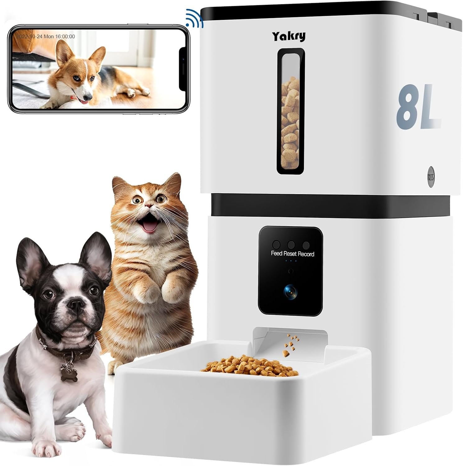 Yakry Automatic Dog Feeder with Camera – 8L/33 Cups Smart Dog Feeder | 5GHz/2.4GHz WiFi App Control for Small/Medium Dogs & Cats, 1080P HD Night Vision 2-Way Audio, Timed Dry Food Dispenser Indoor