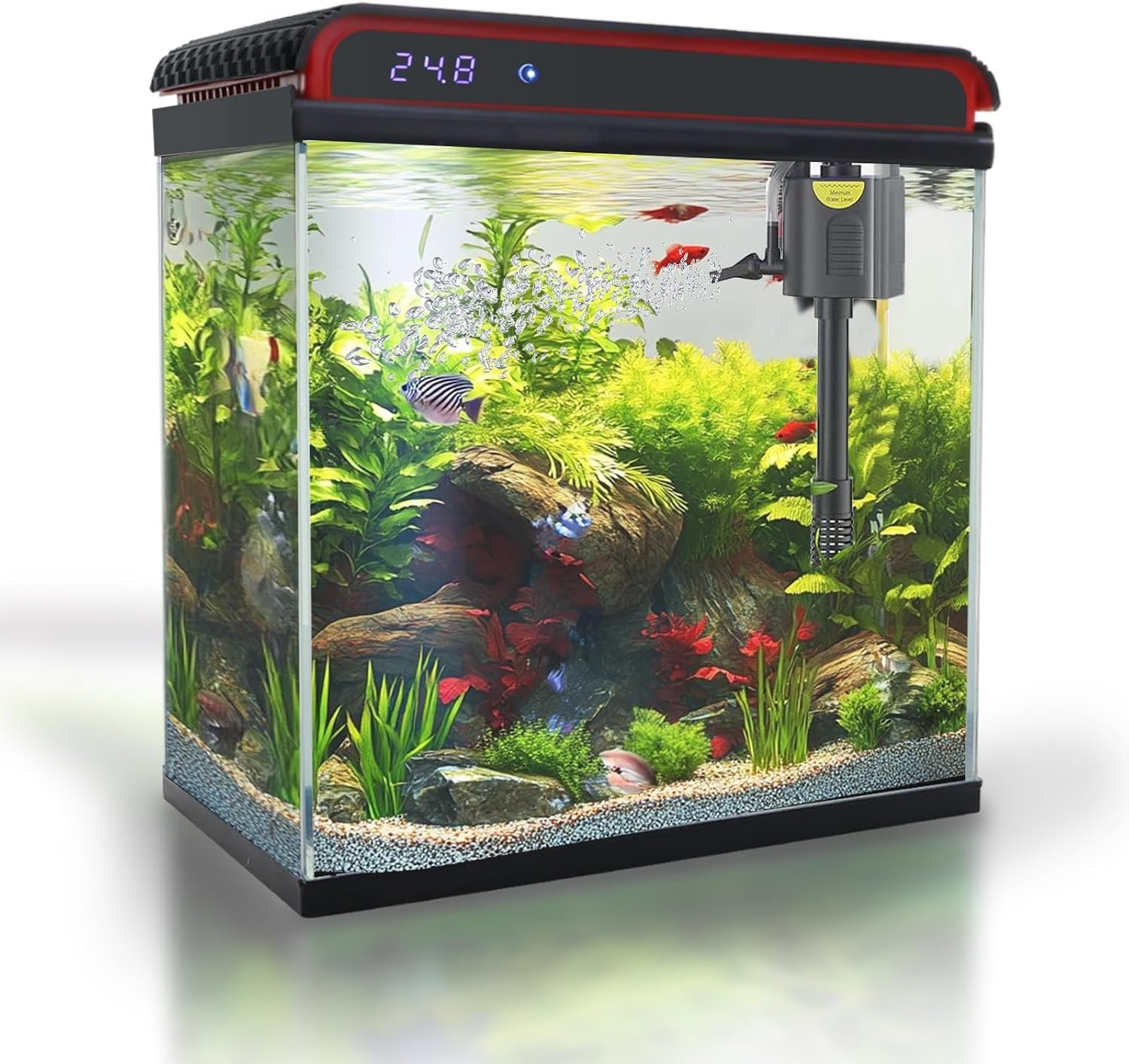 Glass 20 Gallon Fish Tank Aquarium – Smart Self-Cleaning Starter Kit with 3-Color LED Light, Ultra Quiet Pump & Filter, Temperature Monitoring for Betta Fish and Shrimp