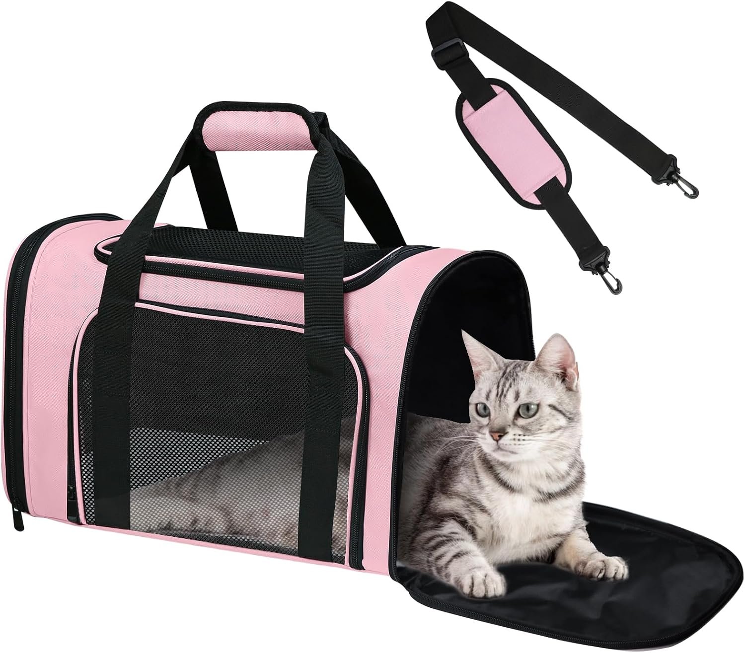 Cat Carrier Soft Up to 16 Lbs, Breathable Pet Travel Bag with Steel Frame | Lockable Zippers, Fits Small Dog, Kitten, Puppy,Rabbit,Medium Travel Carrying Case for Kennel Car Airline Transport，Pink