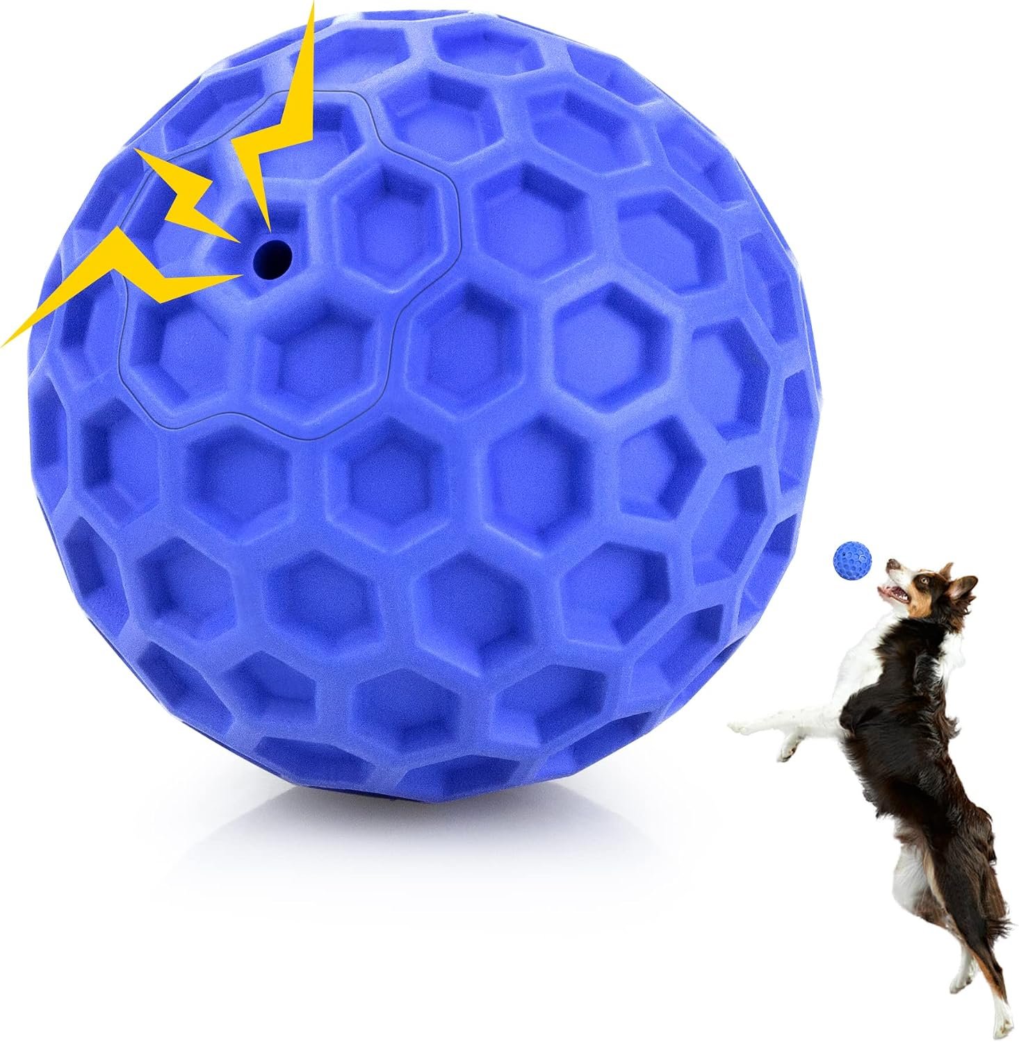 DISSKNIC Indestructible Squeaky Dog Ball, Relieves Anxiety, Cleans Teeth, Interactive Chew Toy for Aggressive Chewers, Dog Toy for Large Breeds, Outdoor Waterproof