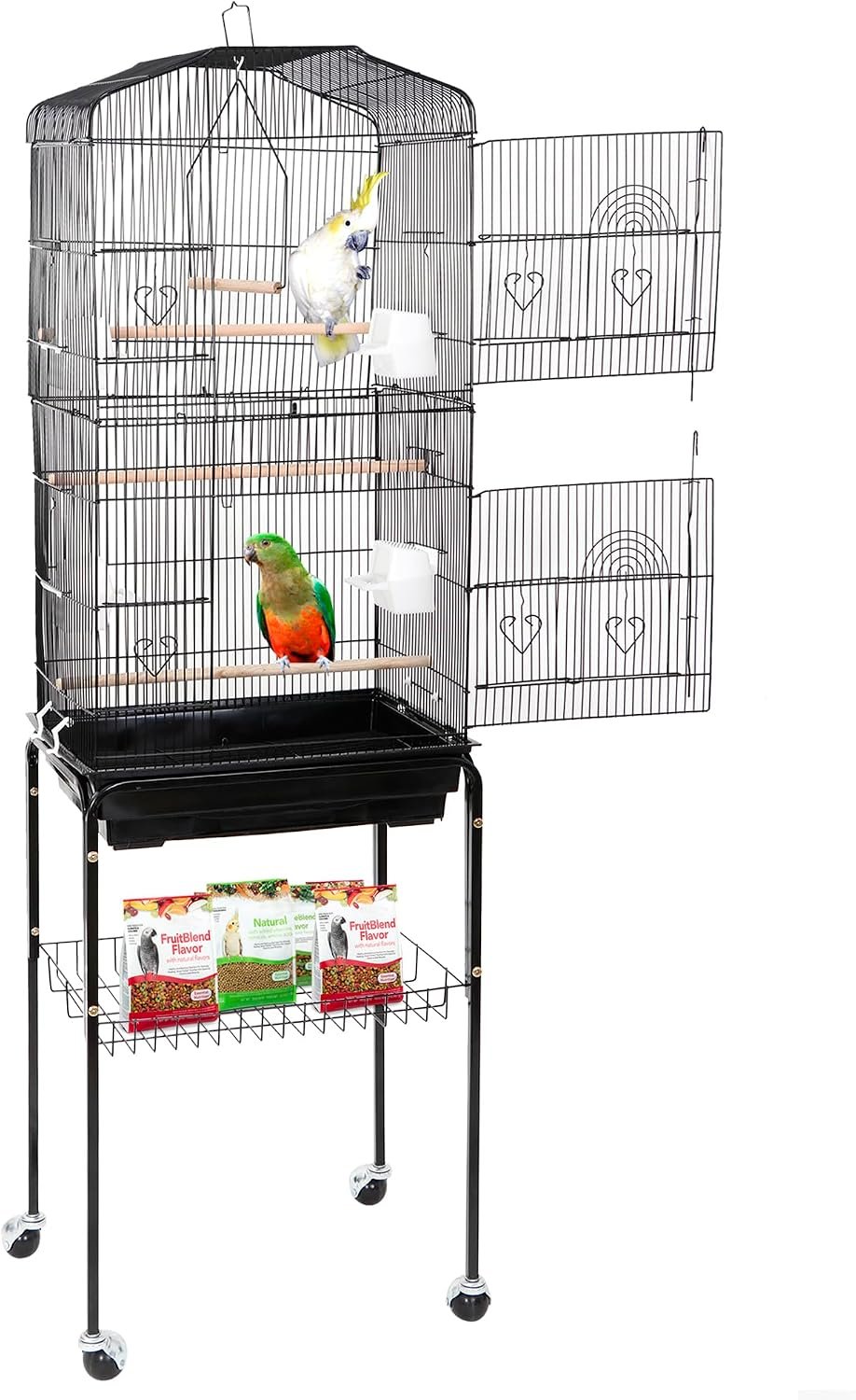 Nova Microdermabrasion 63 Inch Medium Pet Bird Cage with Detachable Rolling Wrought Iron Stand for Cockatiel, Sun Conure, Parakeet, Finch, Budgie, Lovebird, and Canary Birds