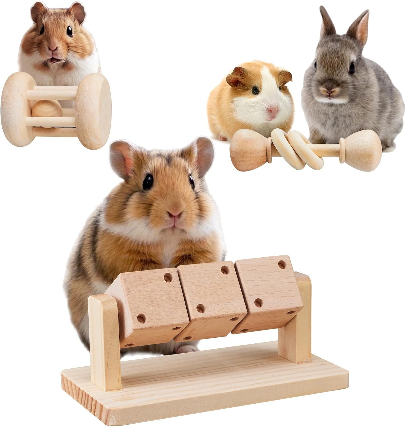 AOWPFVV Wooden Hamster Toys,Safe Rabbit Toys for Guinea Pigs or Small Animals