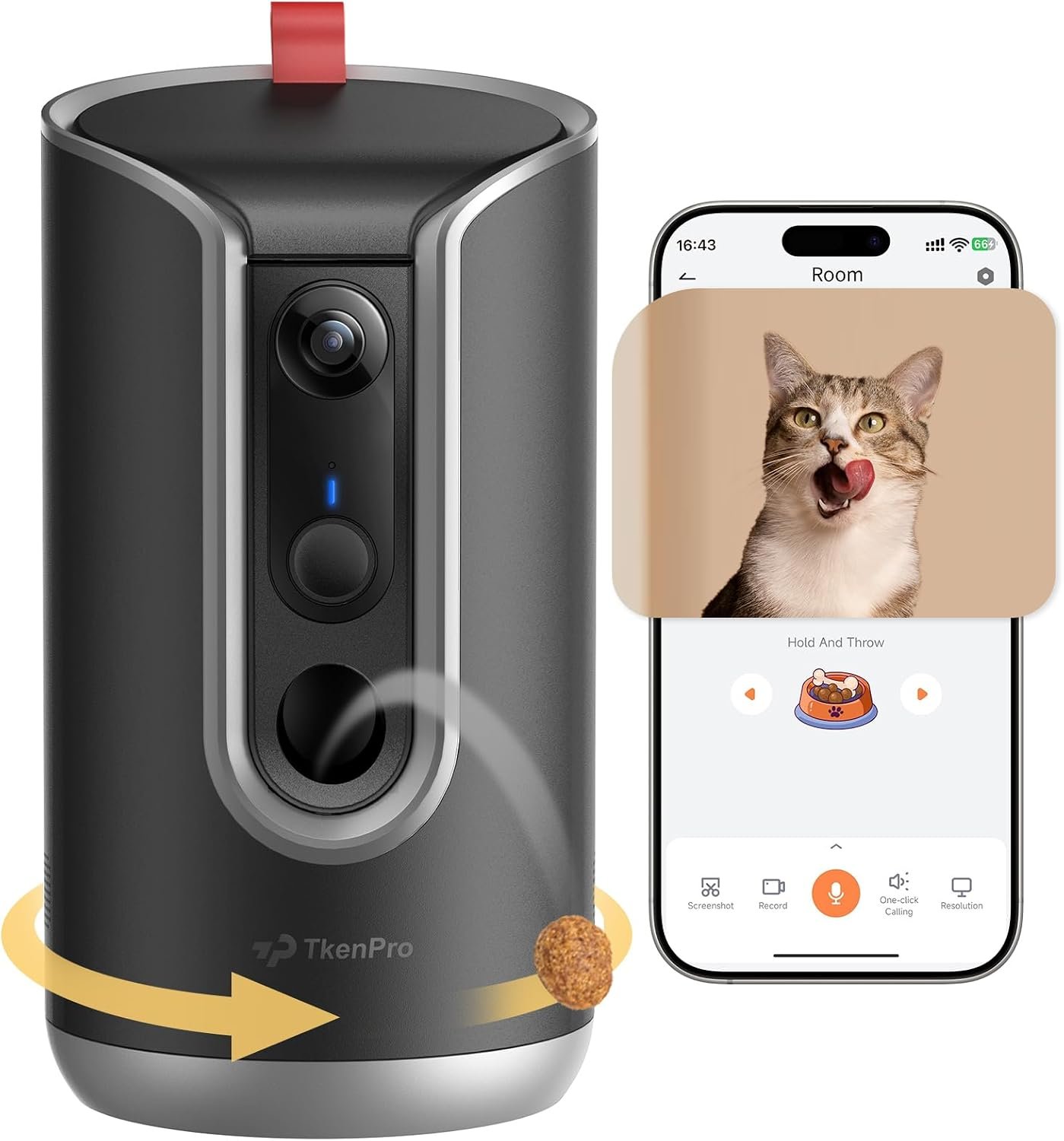 TKENPRO 2K Pet Camera Treat Dispenser, AI Photo Album, Dog Camera with 360° Auto Tracking & 5G/2.4G WiFi, 2-Way Talk, Remote Treat Tossing, Motion Alerts for Cats Indoor