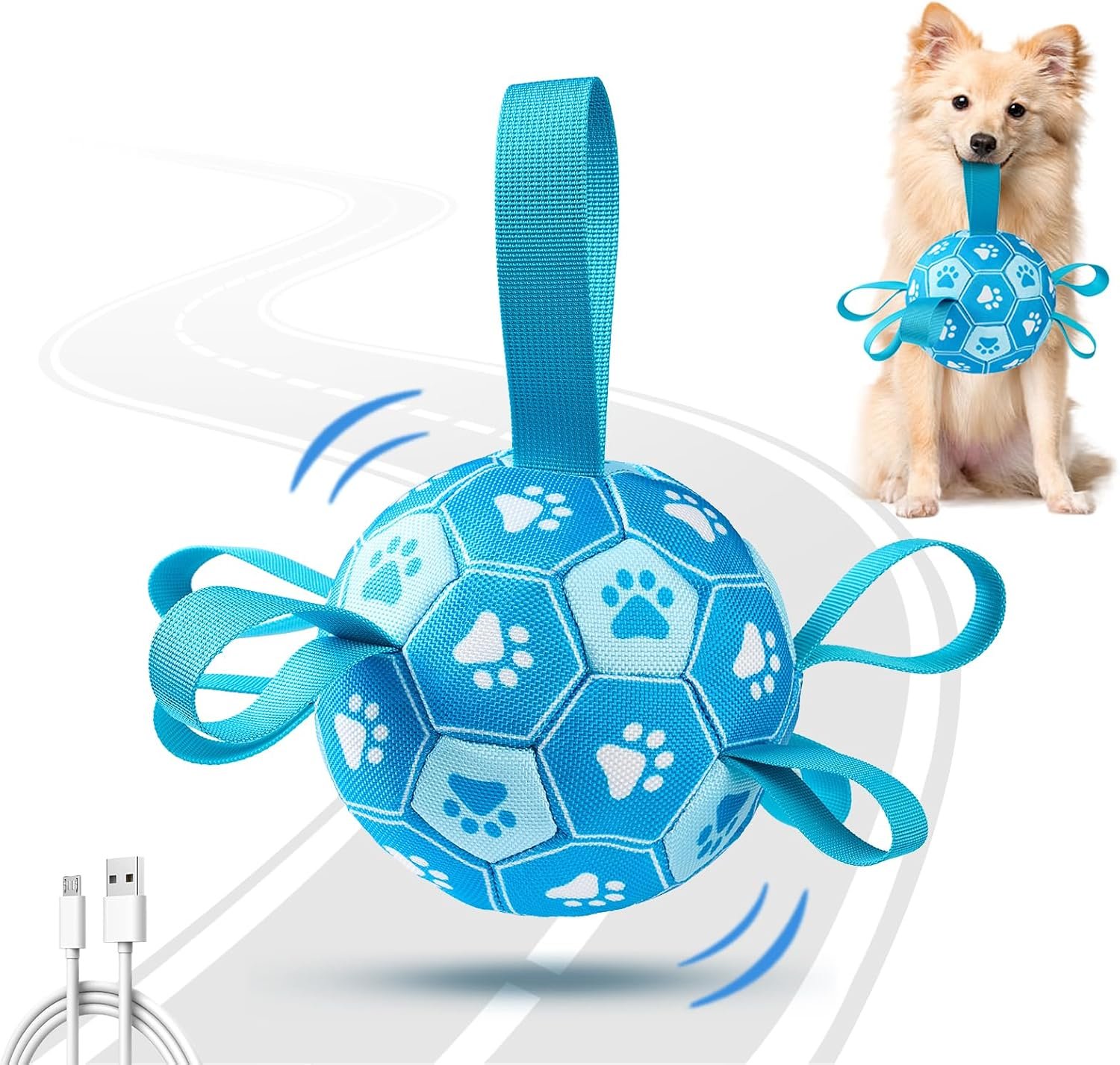 Interactive Dog Toys Dog Soccer Ball to Keep Them Busy(Blue) | Durable Automatic Moving Jumping Dog Balls with Straps for Small/Medium/Large Dogs,Rechargeable,Not for Aggressive Chewers