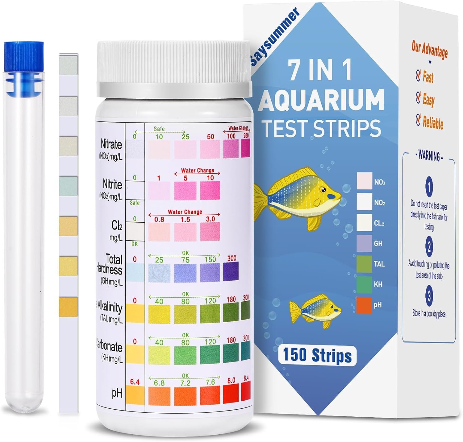 Aquarium Test Strips for Fish Tank: 7-Way 150 Strips Aquarium Water Test Kit Freshwater Testing pH Nitrate