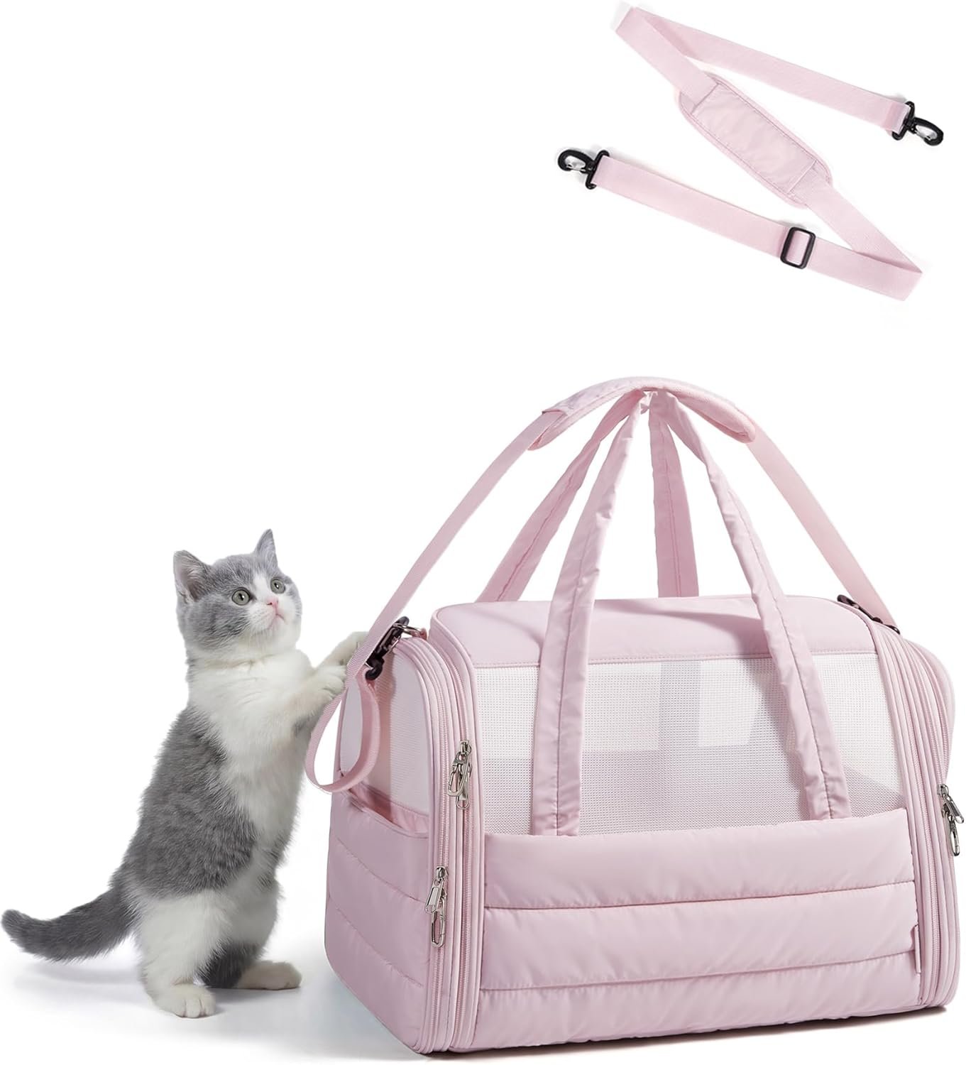 BAGSMART Cat Carrier Soft-Sided Puffy Quilted Collapsible Pet Travel Bag | Pet Carrier for Small Medium Cats Dogs Puppy, Load Up to 20 Lbs for Outdoor Use, Pink