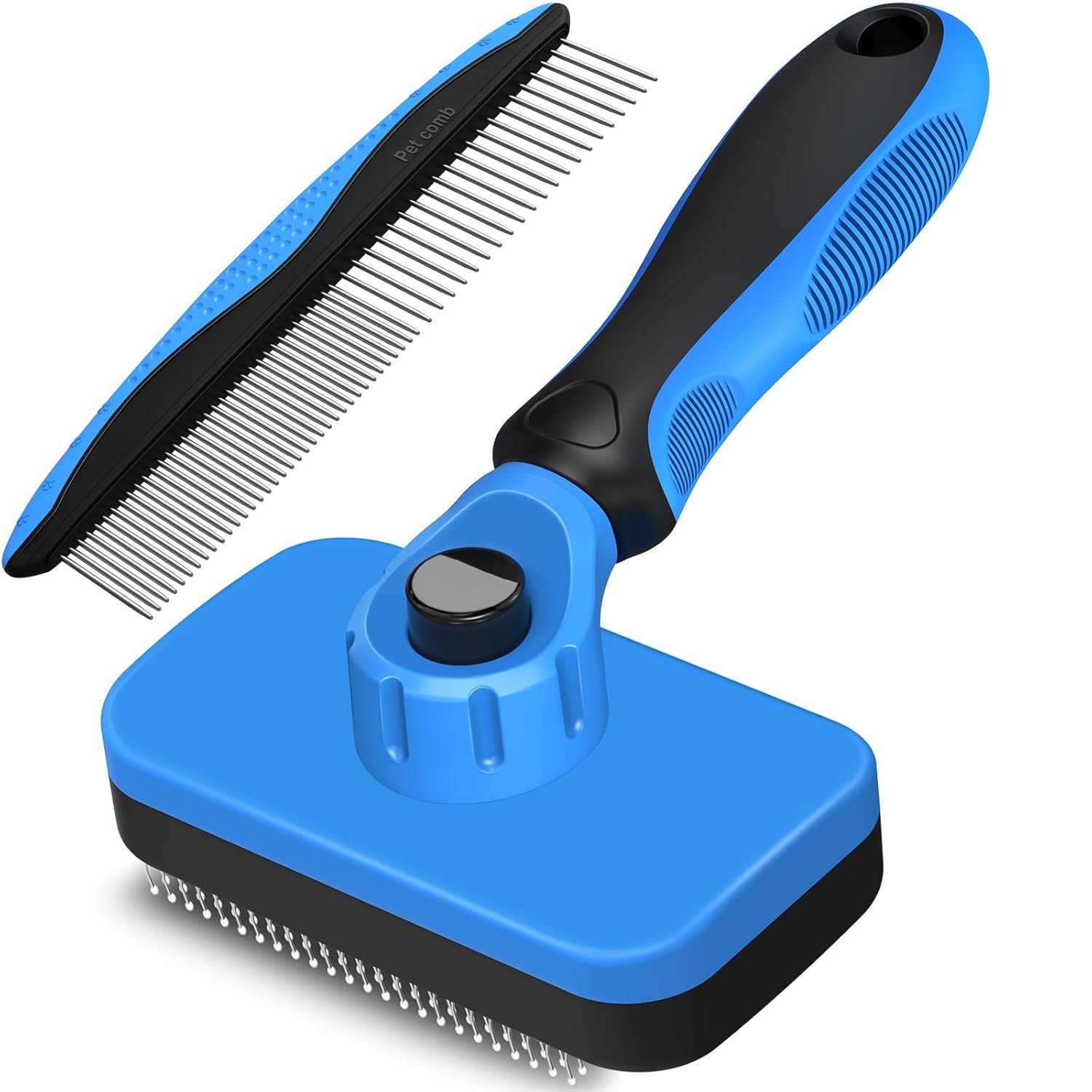 2PCS Self Cleaning Slicker Brush & Dog Comb – Skin Friendly Deshedding Grooming Tool for Dogs, Cats and Small Animals, Professional Deshedding Dematting Tool for Long and Short Haired Pets (Blue)