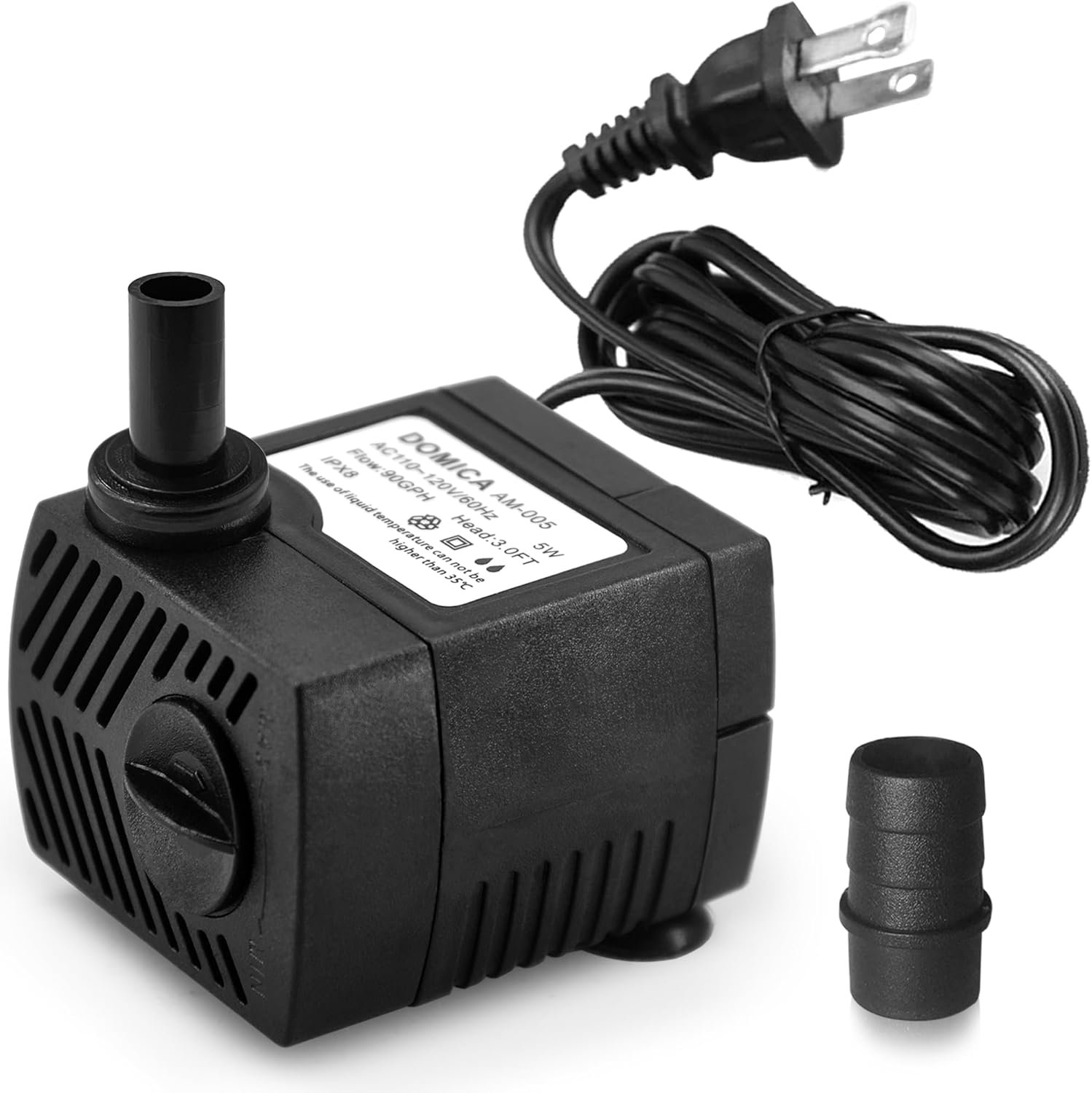 90 GPH Mini Submersible Pump, Small Fountain Pump (5W 350L/H) for water feature, Aquariums, Fish Tank, Tabletop Fountain, Pet Fountain, Indoor or Outdoor Pond Fountain (AC Powered)