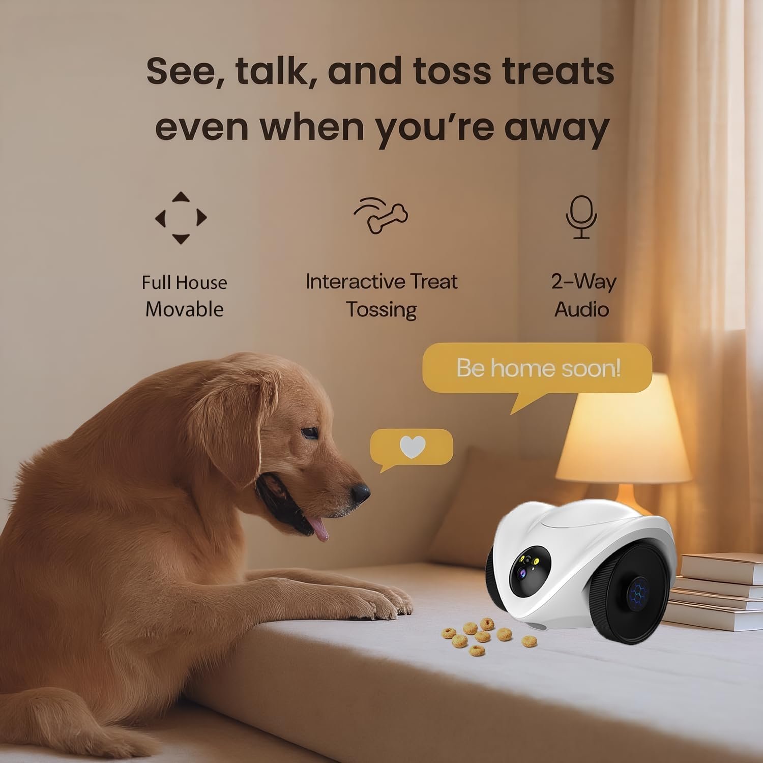Robot Pet Camera with One-Tap Treat Dispensing | Mobile 360° Monitor, 2-Way Audio, and Smart Tracking | No Monthly Fees, Dual Cameras, Long Battery Life for Pet Care
