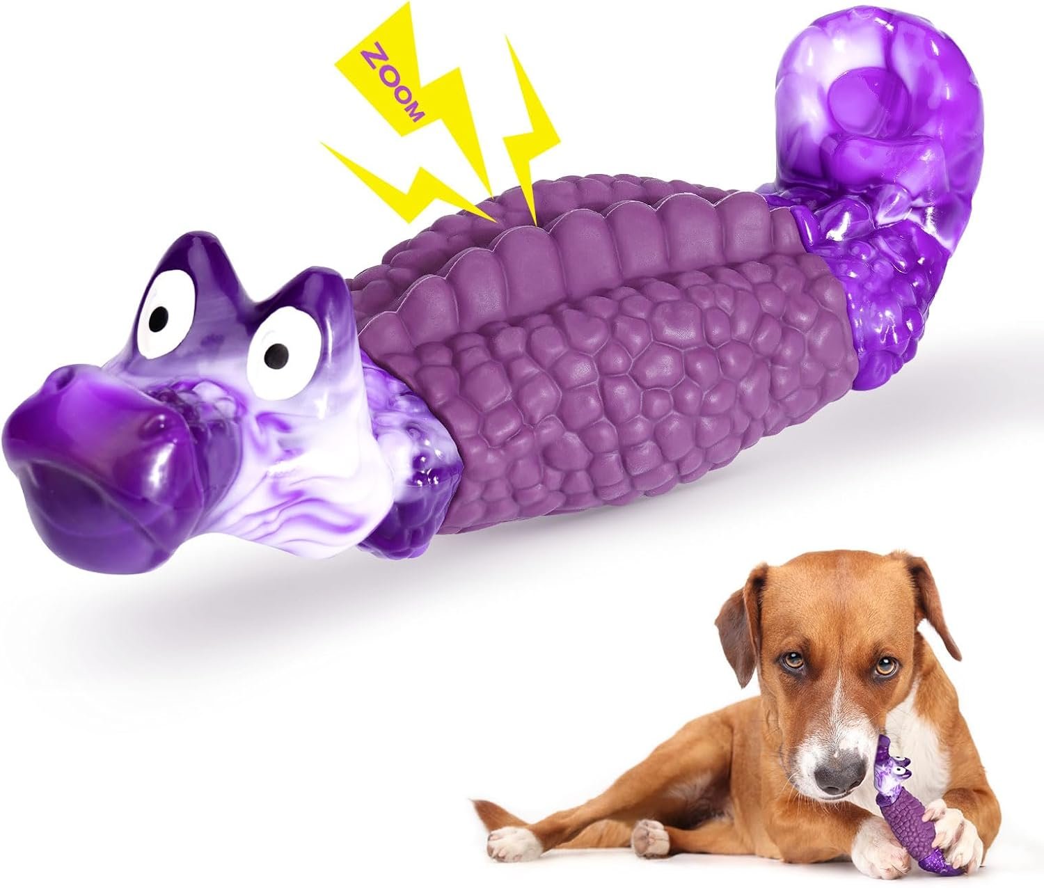 HGB Tough Dog Toys for Aggressive Chewers, Squeaky Indestructible Chew Toy | Alligator Dog Toy for Medium & Large Dogs, Hard Nylon & Natural Rubber, Teeth Cleaning Texture, Bacon Flavor, Keeps Dogs Busy