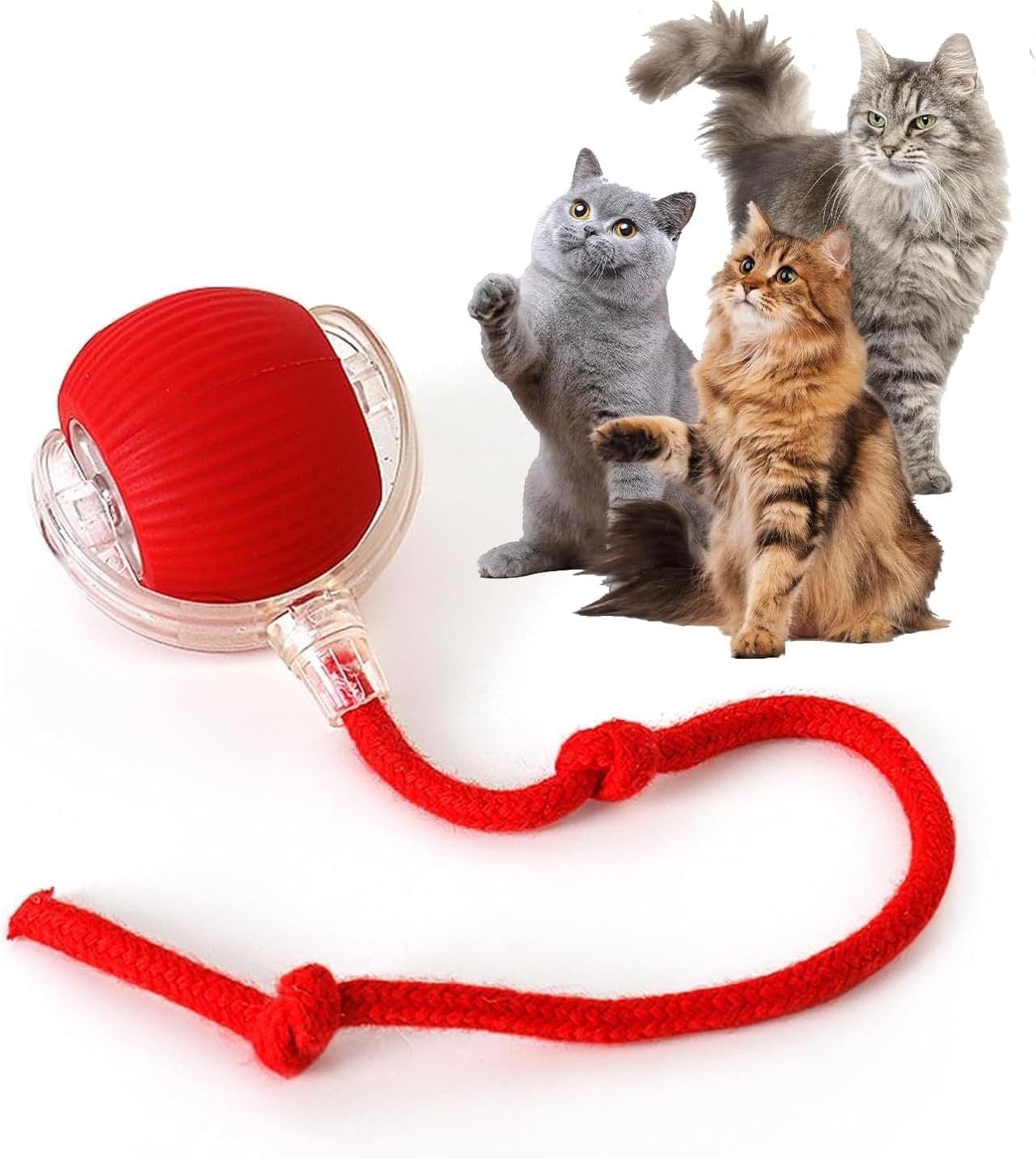 Rocfish Durable Interactive Cat Toys for Indoor Cats (red, 01) | Smart Automatic Cat Chase Ball Toy, Upgraded Speedy Tail Kitten Toy for Bored Indoor Adult Pets