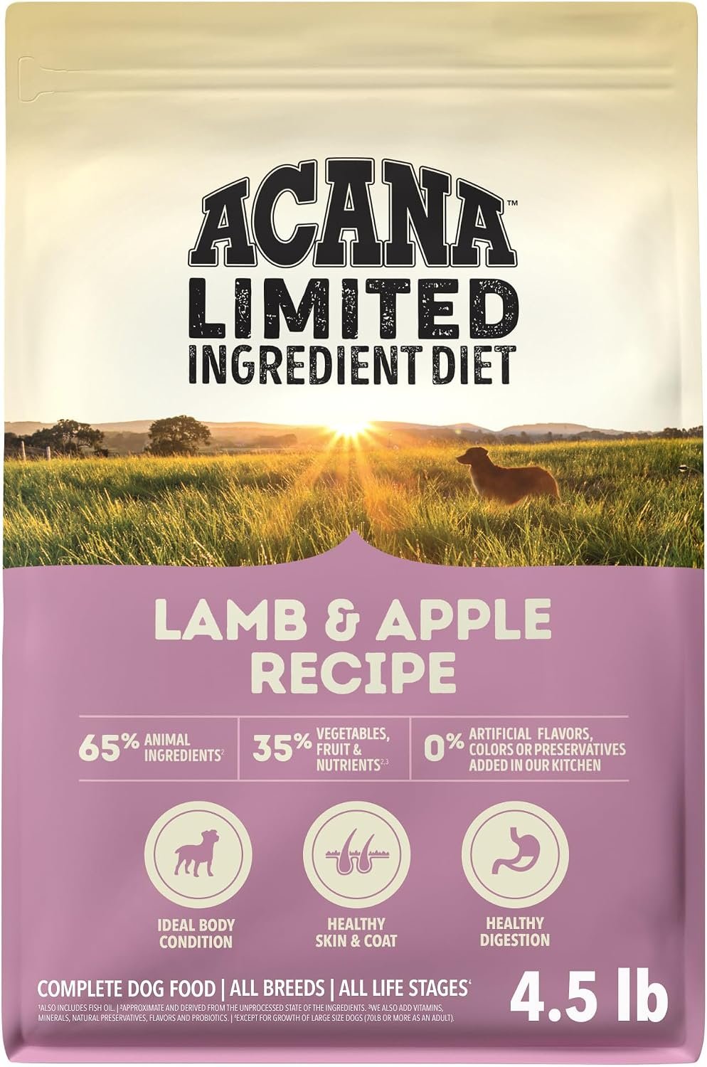 ACANA Limited Ingredient High Protein Dry Dog Food Lamb & Apple, 4.5lb Bag | Freeze Dried, Grain Free, High Protein, Made in the USA, Includes Probiotics, Omega-3 Fatty Acids, Limited Ingredient