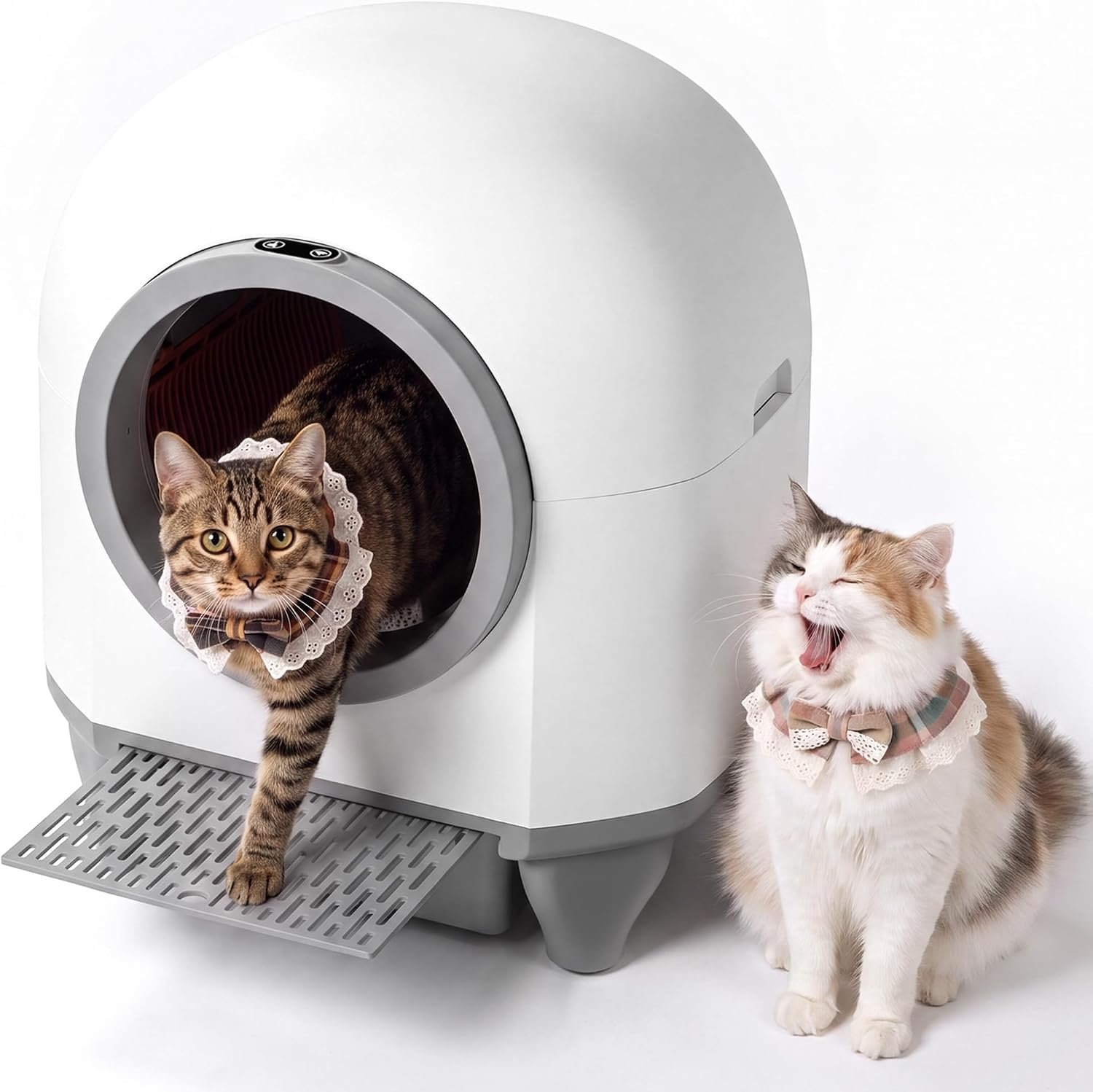 Greesum Enclosed Self-Cleaning Cat Litter Box, 90L XL, App Control, Quiet | For Multi-Cat Homes — Anti-Pinch Safety Sensors, 6.5L Waste Drawer, Includes Litter Mat & 30 Waste Bags