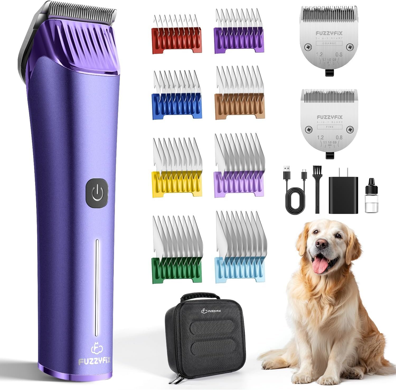 Professional Dog Grooming Clipper with 5-in-1 Replacement Blade | Adjustable Blade Cordless Pet Grooming Kit 2 Speed Trimmer Hair Shaver with Detachable Metal Combs Nova for Animal Horse