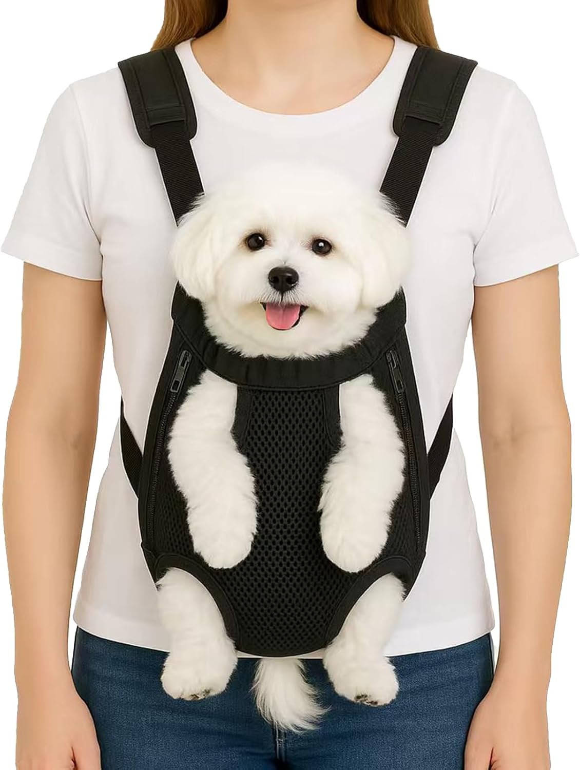 Mosago Dog Backpack Carrier, Front Chest Carrier for Small Dogs 7-11 lbs | Adjustable Shoulder Straps, Legs Out Design, Breathable Mesh, Hands-Free Carrying, Soft Padded Support, Walking/Hiking