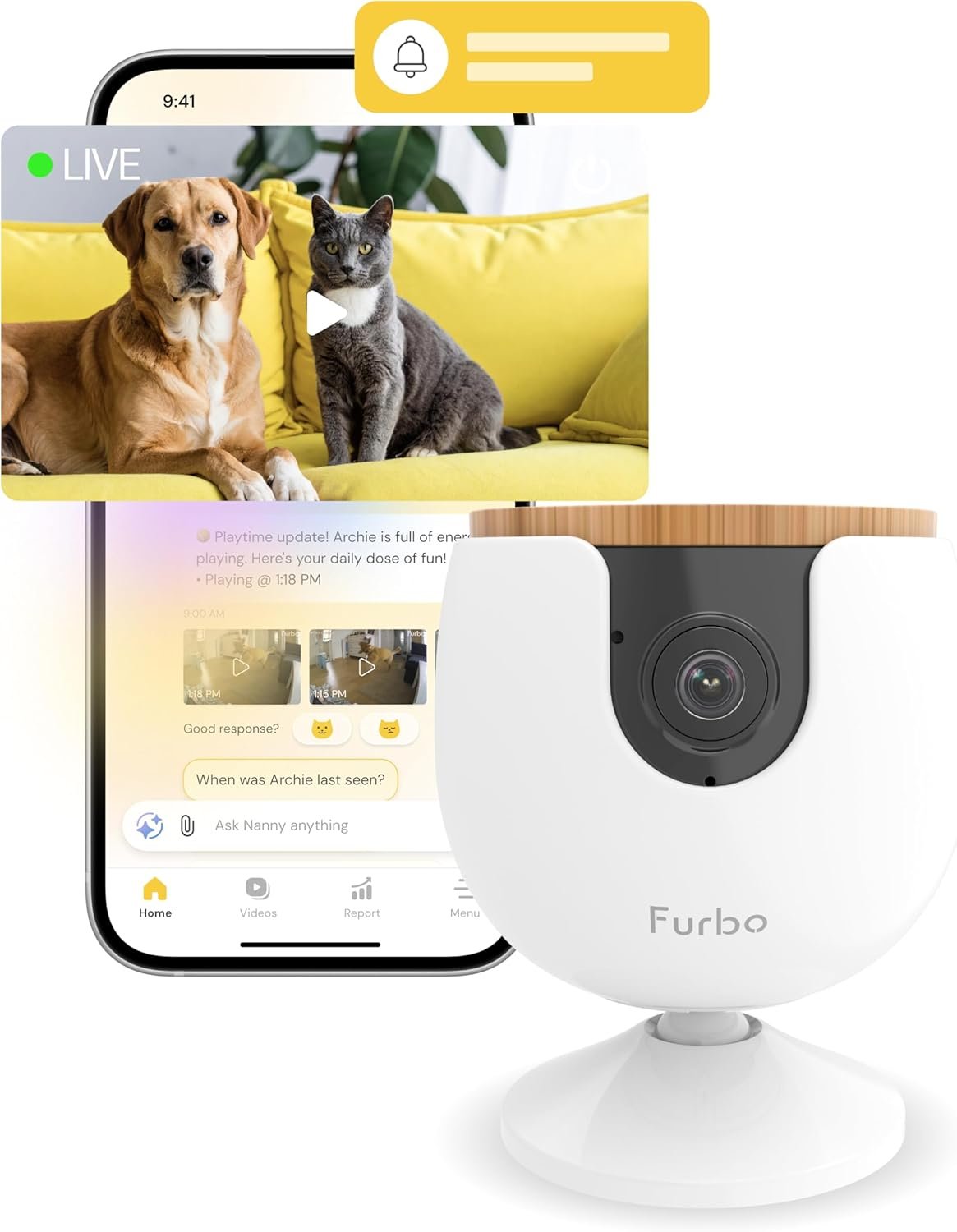 Furbo Mini Pet Camera [Paid Plan Required to Activate] | Stay connected with AI Pet & Home Safety Alerts, Mountable 130° Wide View, Video History, 2-Way Audio, Paid Plan Required