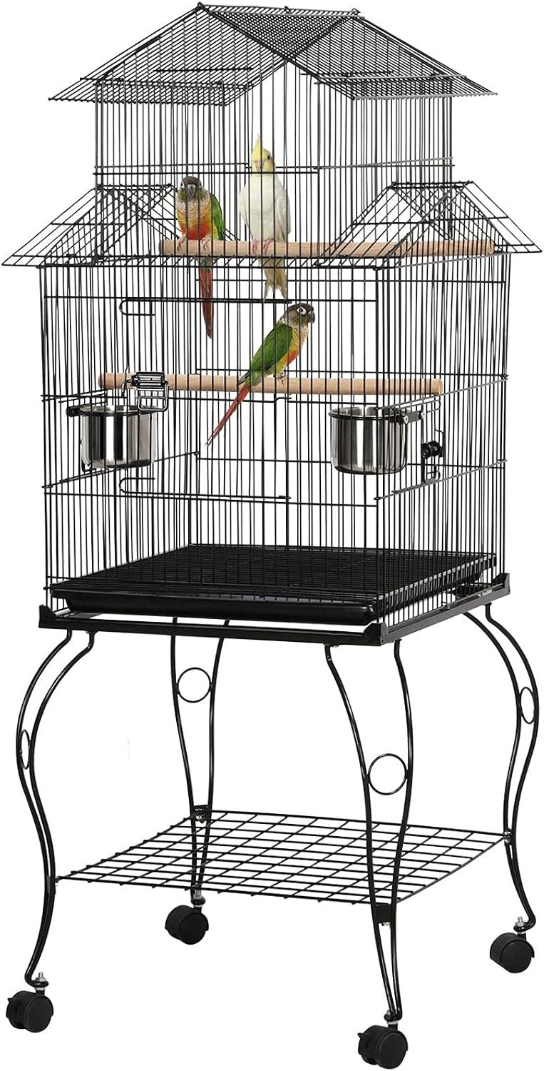 Yaheetech 55″ Triple Roof Bird Cage with Rolling Stand & Storage, for Cockatiels, Quakers, Indian Ringnecks, Conures & Small to Medium Parrots