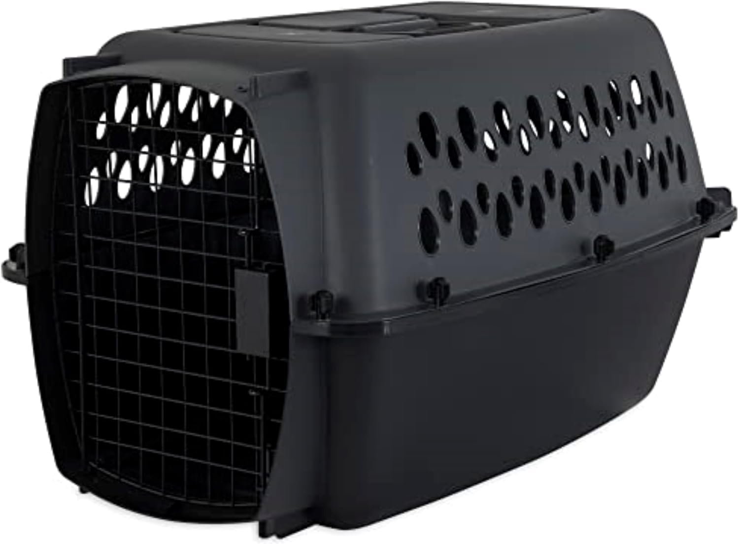 Petmate Pet Porter Dog Kennel 24″, Dark Gray & Black, for Pets 15-20lbs | Durable travel crate made in USA, hard plastic shell with secure door, great at home and on trips, easy transport carrier