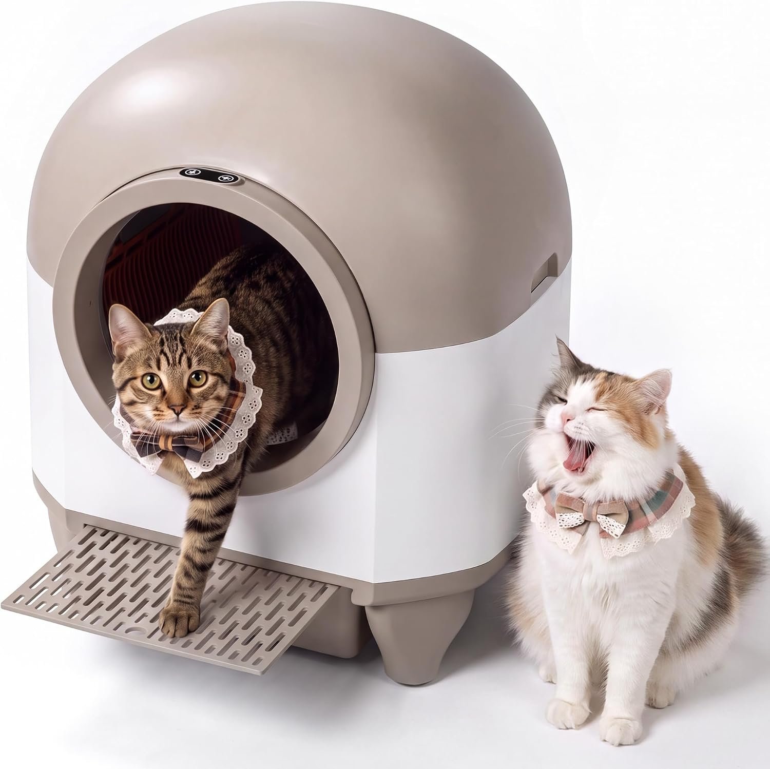 Greesum Enclosed Self-Cleaning Cat Litter Box, 90L XL, App Control, Quiet | For Multi-Cat Homes — Anti-Pinch Safety Sensors, 6.5L Waste Drawer, Includes Litter Mat & 30 Waste Bags