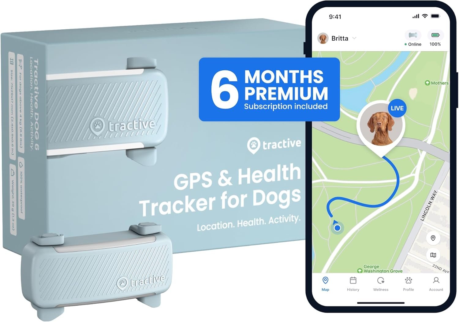 Tractive Smart Dog GPS Tracker with 6 Month Subscription | Live Pet Tracker with Virtual Fence | Vital Signs Monitoring of Heart & Respiratory Rate | Bark Monitoring | Dog Collar Attachment (Mint)