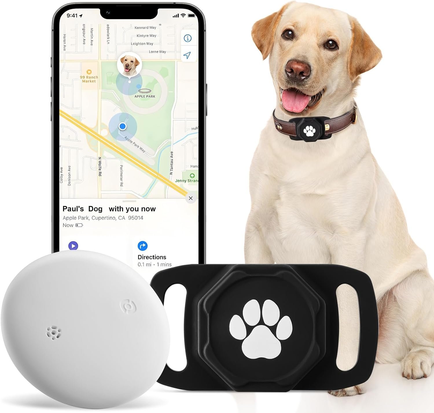 Smart Pet Tracker for Collar – Dog Tracker Pet Location Tracker with Holder | Real-Time Location, No Monthly Fee/ SIM Card, Work with Android Only (Not for IOS), Ultra-Slim, IP68 Waterproof Holder, Black
