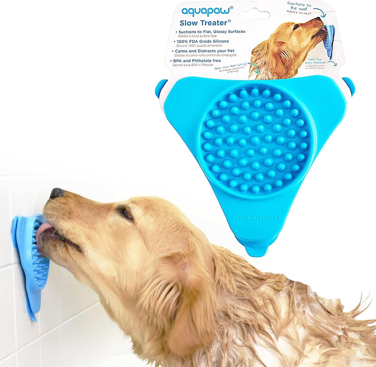 Dog Licking Mat – Suction Slow Feeder & Feeding Mat – Bath Toy Dispenser for Dog Bath Toys & Grooming Treats – Grooming Lick Pad for Peanut Butter Treat & Shower Snack Holder – Blue