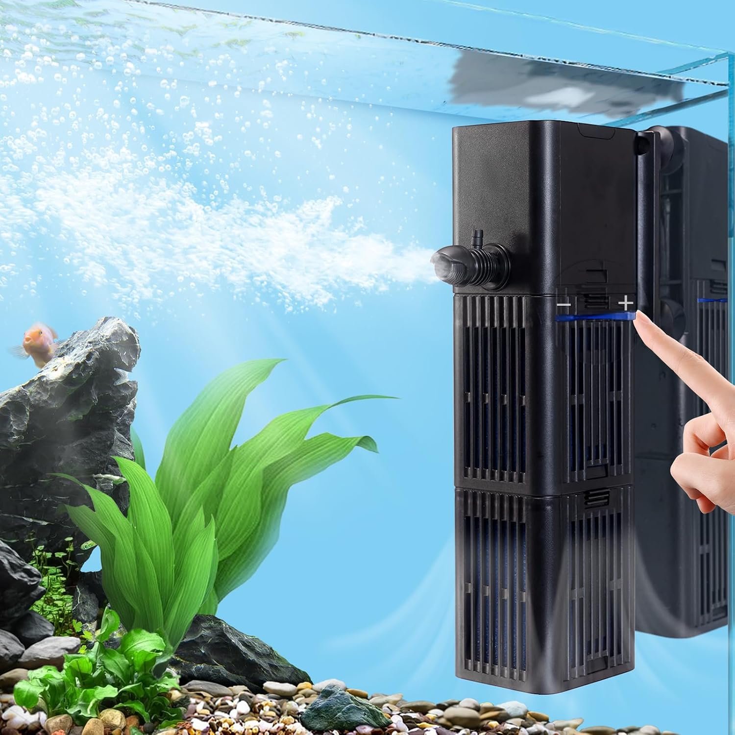 TARARIUM 20-75Gal Aquarium Filter for Fish Tank,4-in-1,Flow Rate Adjustable | Reusable Bio-Sponge Filtration, Flexible 1–2 Compartments, Internal Filter, Aeration, Saltwater Freshwater, Easy Setup,264GPH