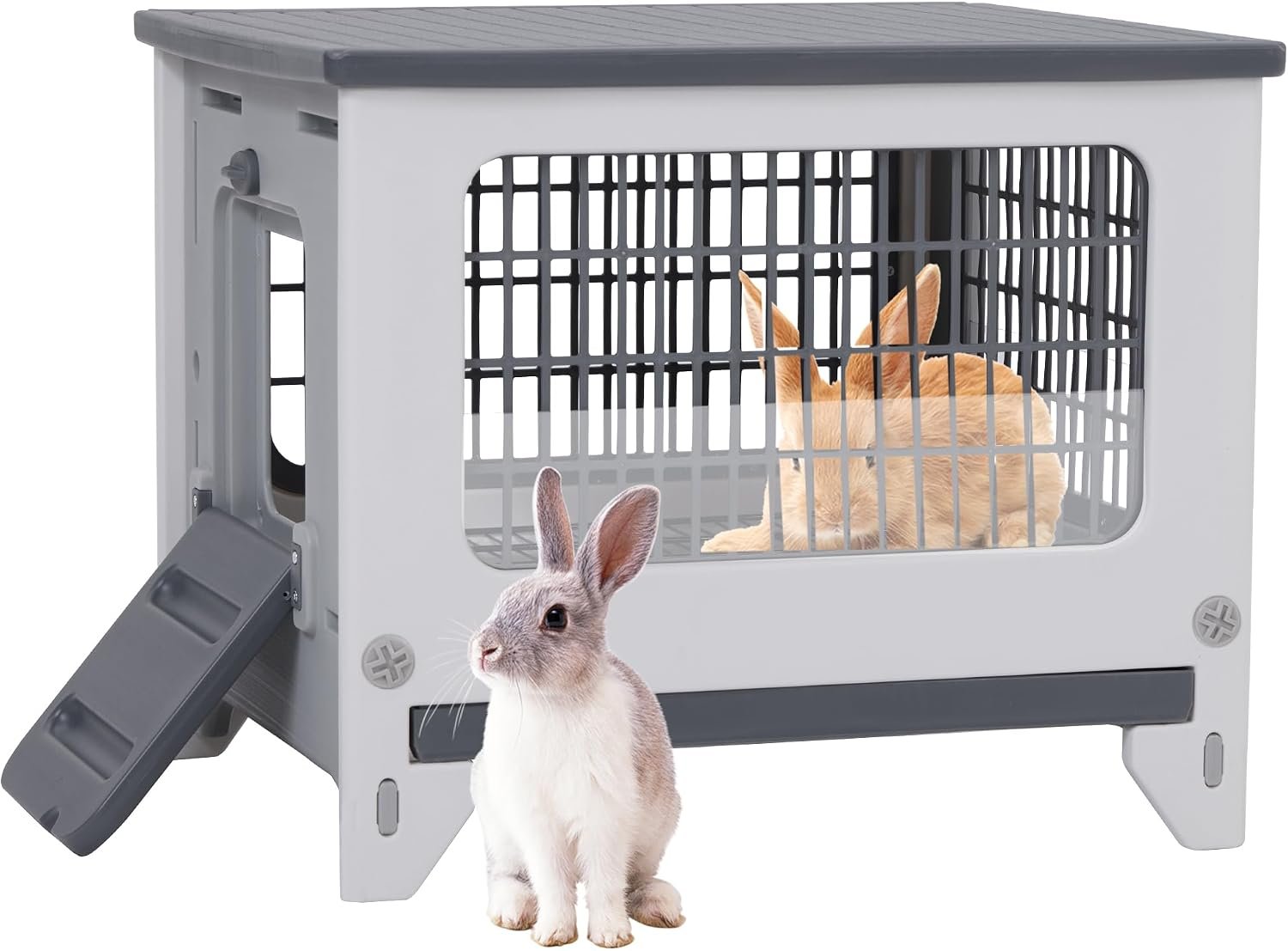 Plastic Rabbit Hutch for Indoor & Outdoor | Urine Barrier and Pull-Out Tray, Pet Habitat for Small Animals, Rabbit Cage Easy Cleaning and Assembly