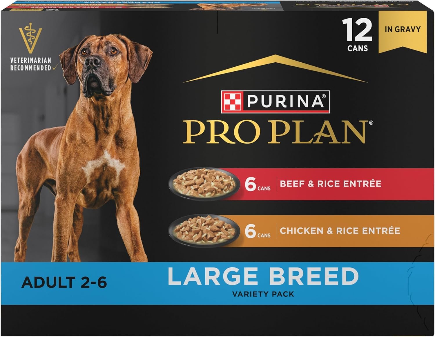 Purina Pro Plan Specialized Large Breed Chicken and Rice and Beef and Rice in Gravy 12ct High Protein Wet Dog Food Variety Pack – (Pack of 12) 13 oz. Cans