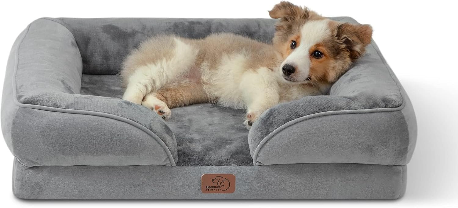 Bedsure Orthopedic Dog Bed Medium with Removable Washable Cover, 28″ Grey | Classic Dog Couch Sofa Waterproof, Cozy Bolster Sides, Nonslip Bottom, Comfy Pet Bed for Puppies, Cats, Senior Dogs, Dog Gift