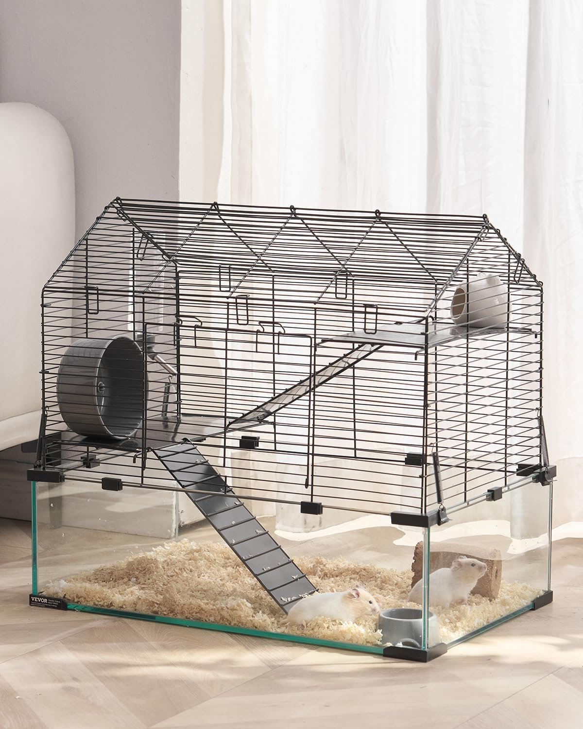 VEVOR Hamster Cage, 360°Viewing Transparent Hamster Habitats, Small Animal Cage, 22.8 x 15 x 21.3 in, Ventilated Pet Mouse Cages with Water Bottle, Portable Hamster House for Rats, Guinea Pigs