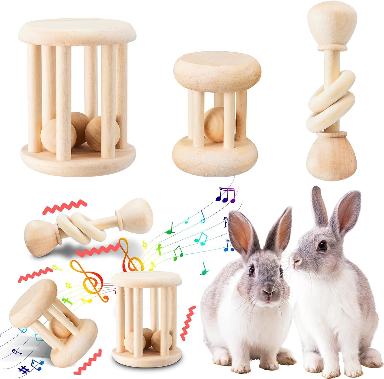 AOWPFVV Wooden Bunny Toys,Safe Rabbit Toys for Guinea Pigs,Small Animals
